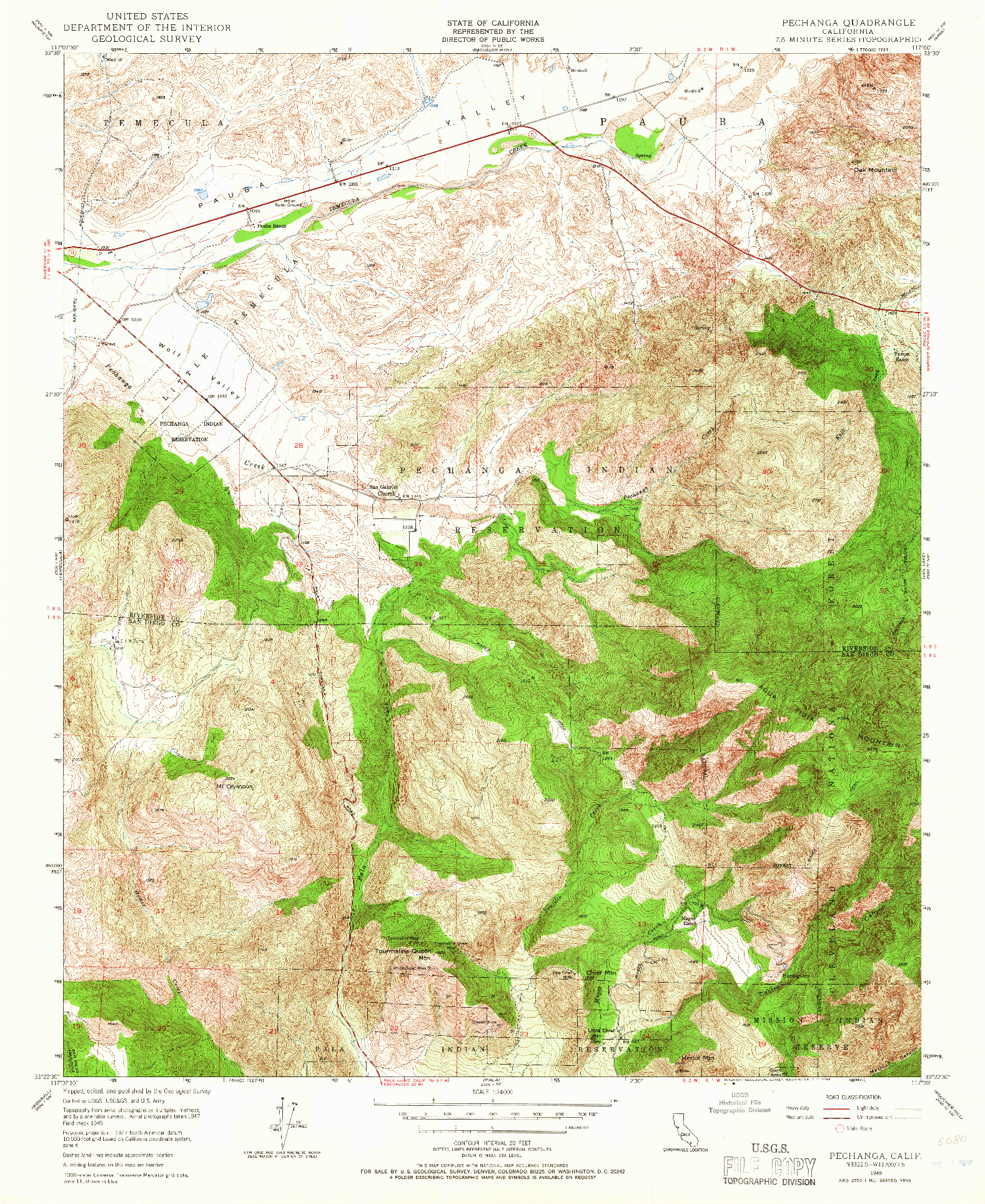 USGS 1:24000-SCALE QUADRANGLE FOR PECHANGA, CA 1949