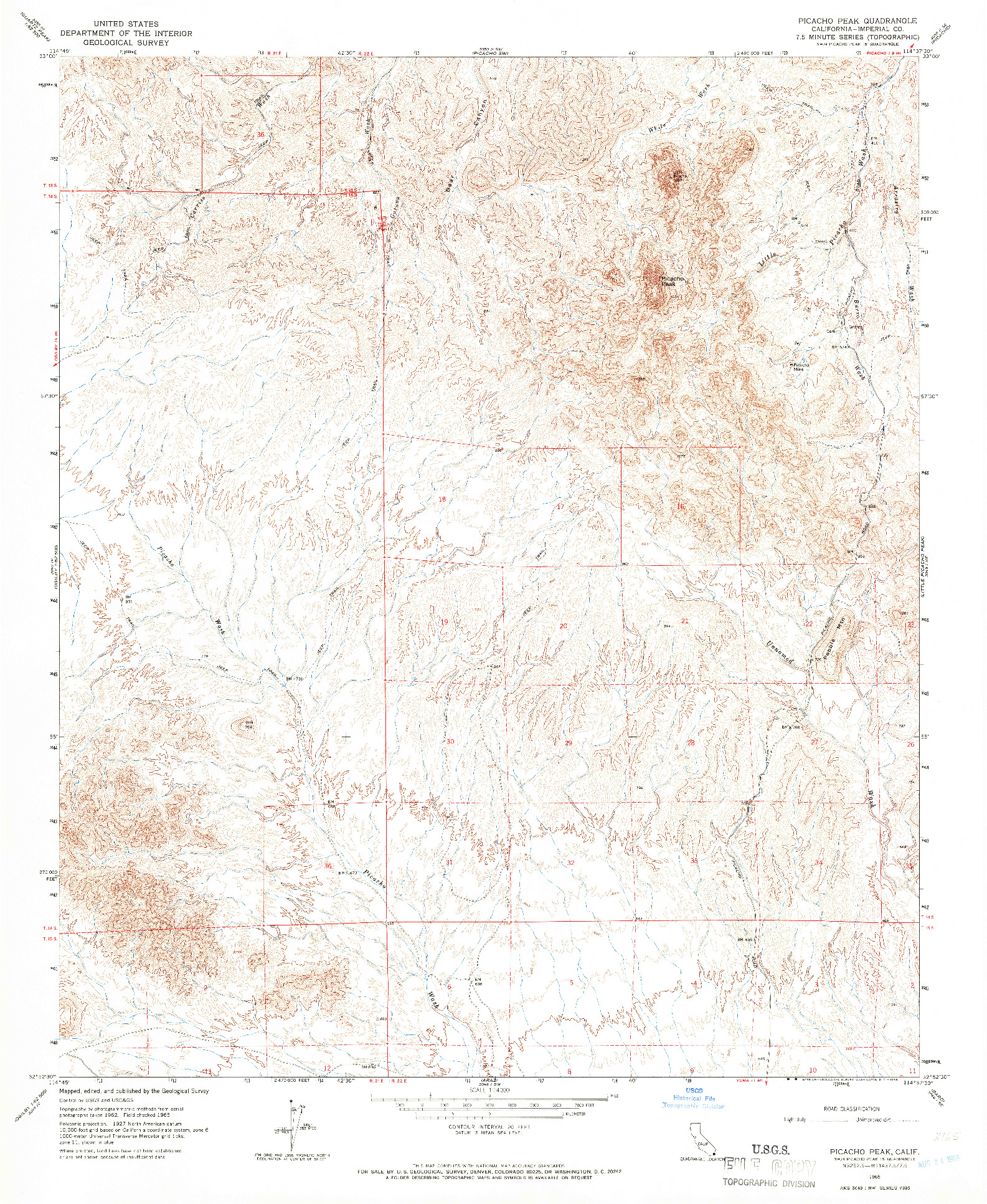 USGS 1:24000-SCALE QUADRANGLE FOR PICACHO PEAK, CA 1965