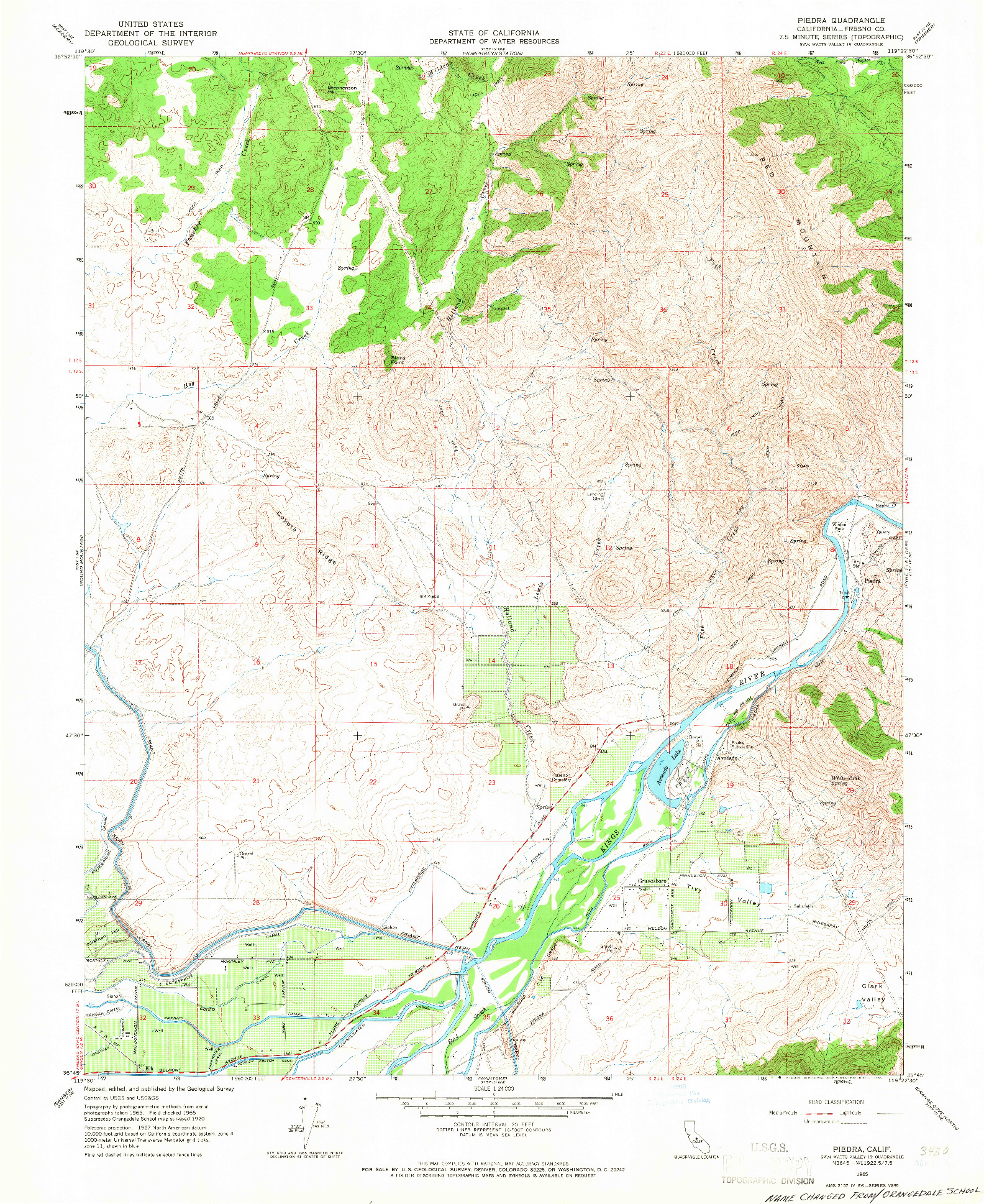 USGS 1:24000-SCALE QUADRANGLE FOR PIEDRA, CA 1965