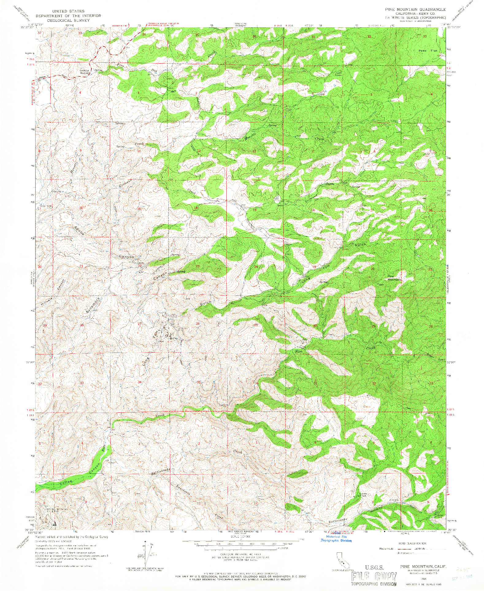 USGS 1:24000-SCALE QUADRANGLE FOR PINE MOUNTAIN, CA 1965