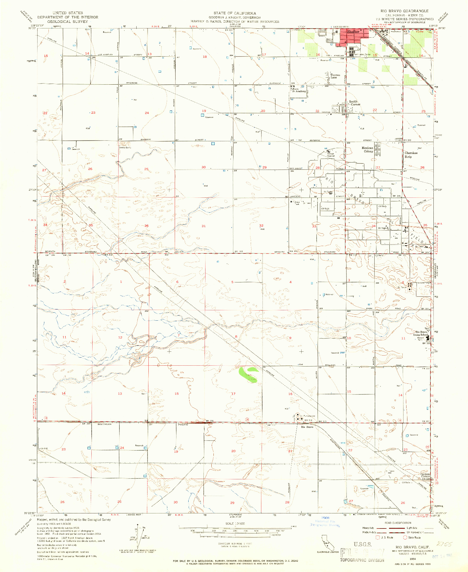 USGS 1:24000-SCALE QUADRANGLE FOR RIO BRAVO, CA 1954