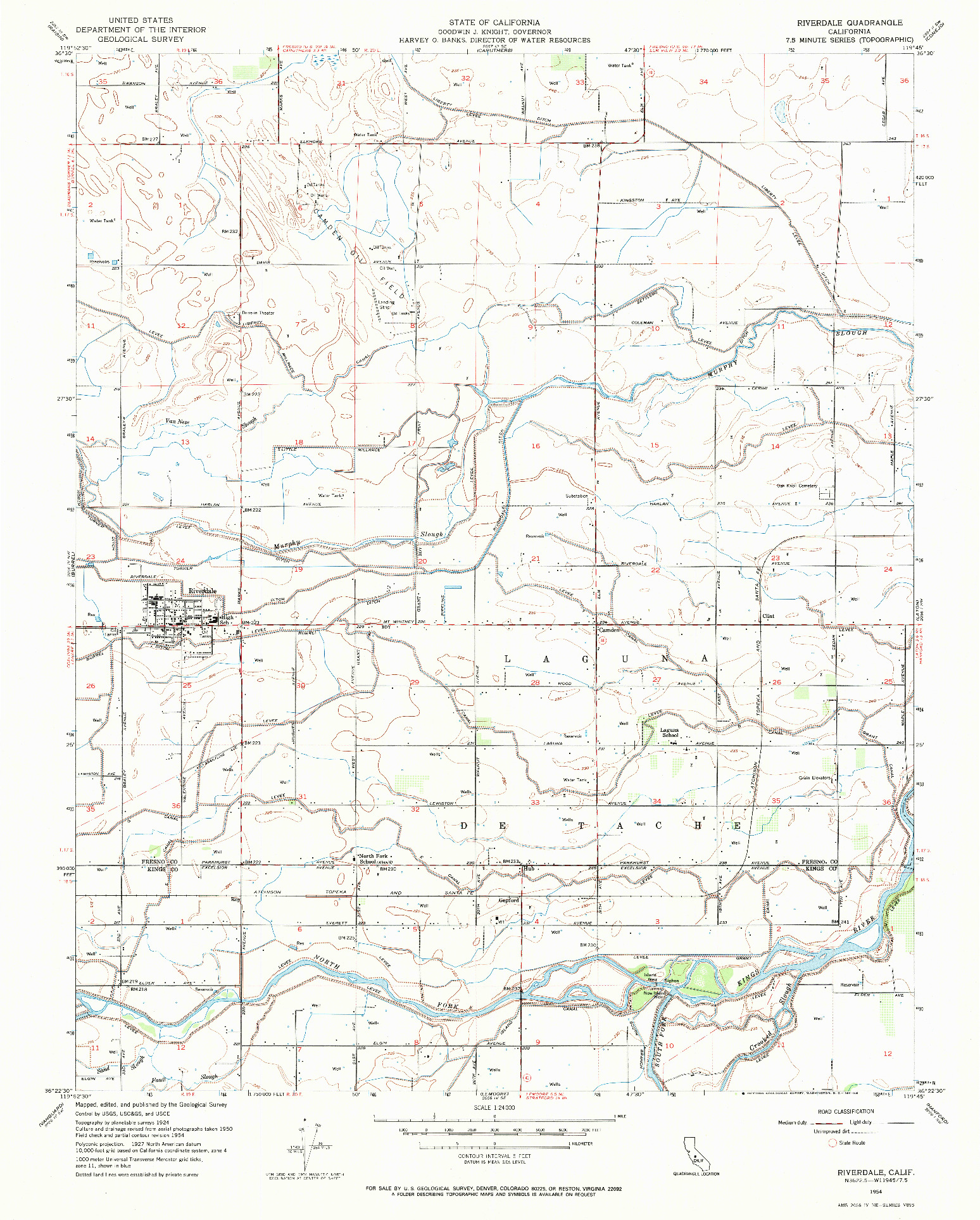 USGS 1:24000-SCALE QUADRANGLE FOR RIVERDALE, CA 1954