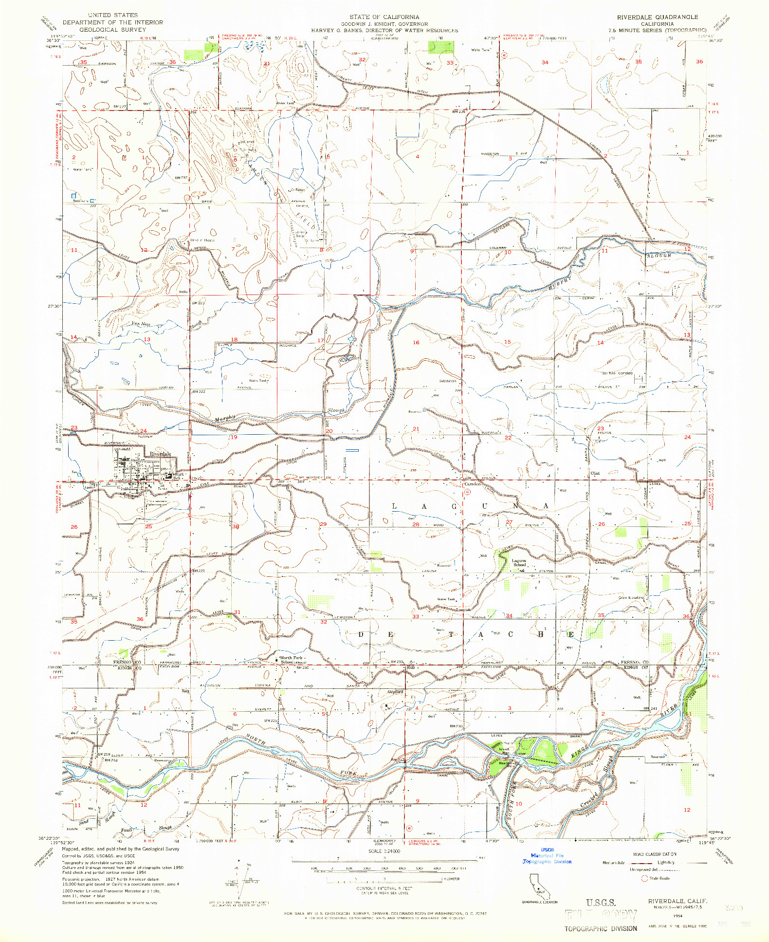 USGS 1:24000-SCALE QUADRANGLE FOR RIVERDALE, CA 1954