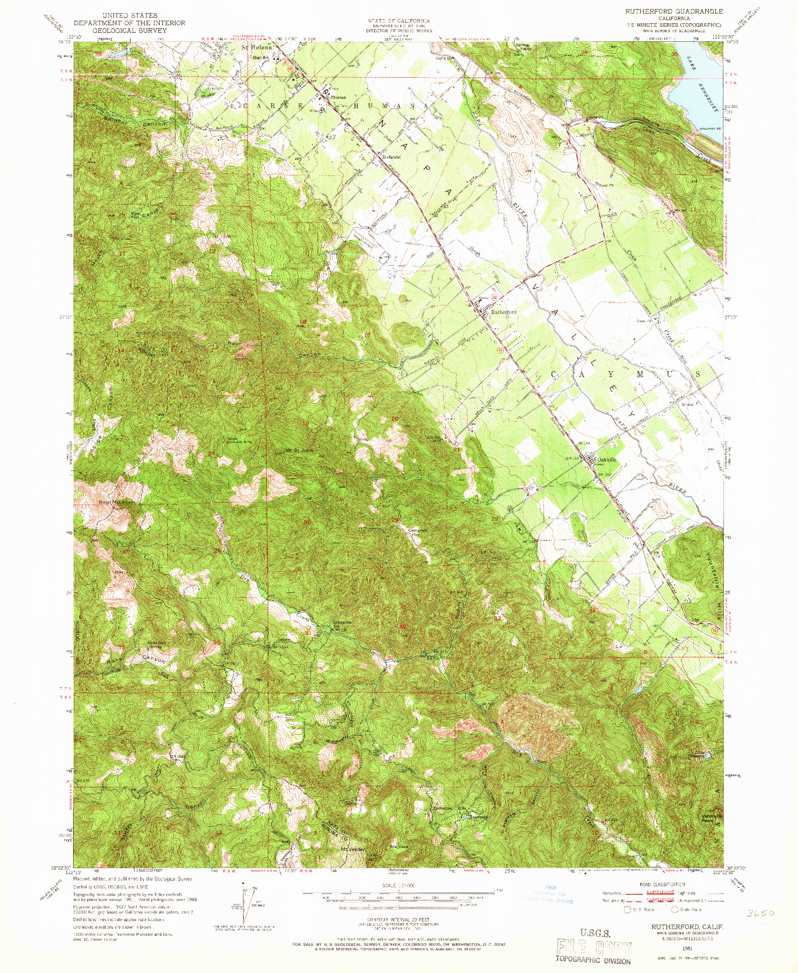 USGS 1:24000-SCALE QUADRANGLE FOR RUTHERFORD, CA 1951