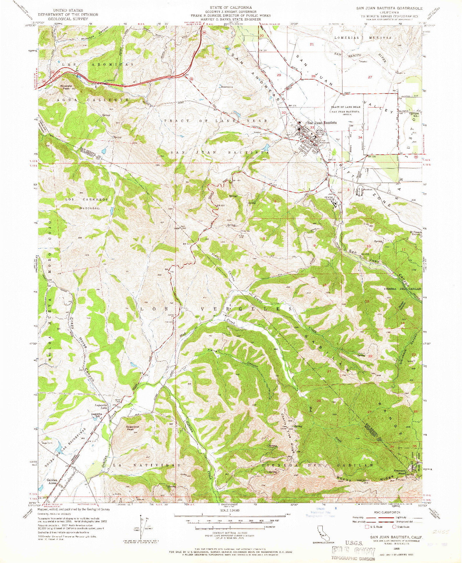 USGS 1:24000-SCALE QUADRANGLE FOR SAN JUAN BAUTISTA, CA 1955