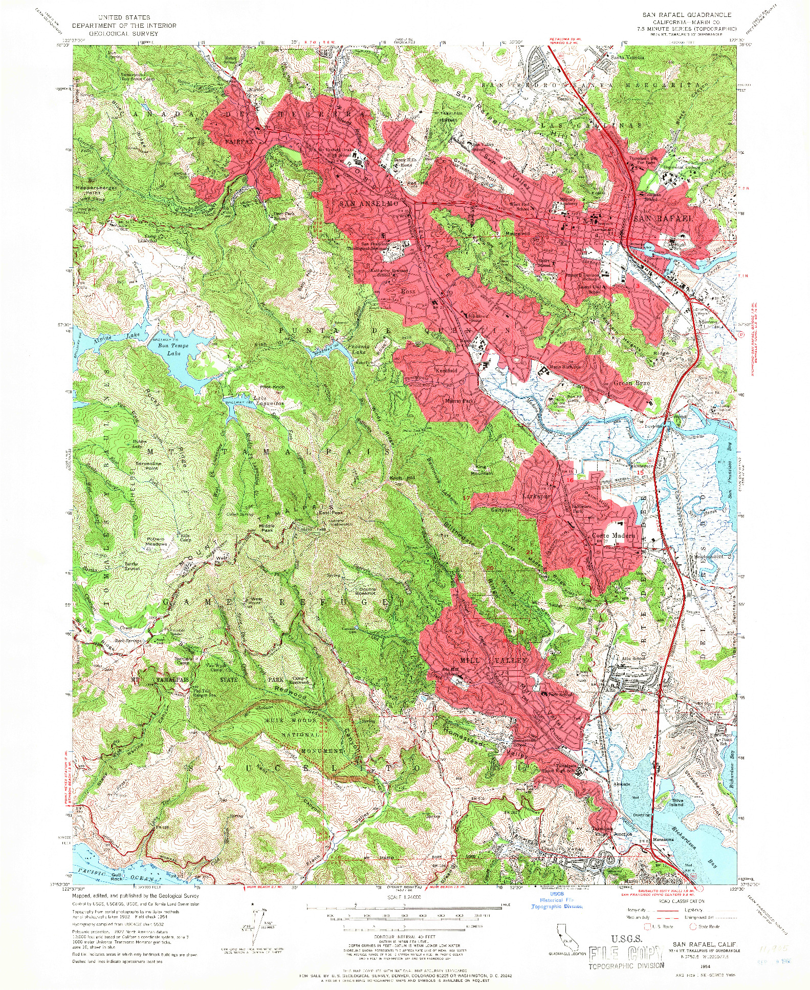 USGS 1:24000-SCALE QUADRANGLE FOR SAN RAFAEL, CA 1954