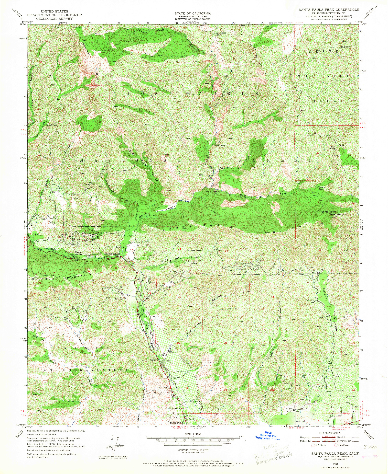 USGS 1:24000-SCALE QUADRANGLE FOR SANTA PAULA PEAK, CA 1951