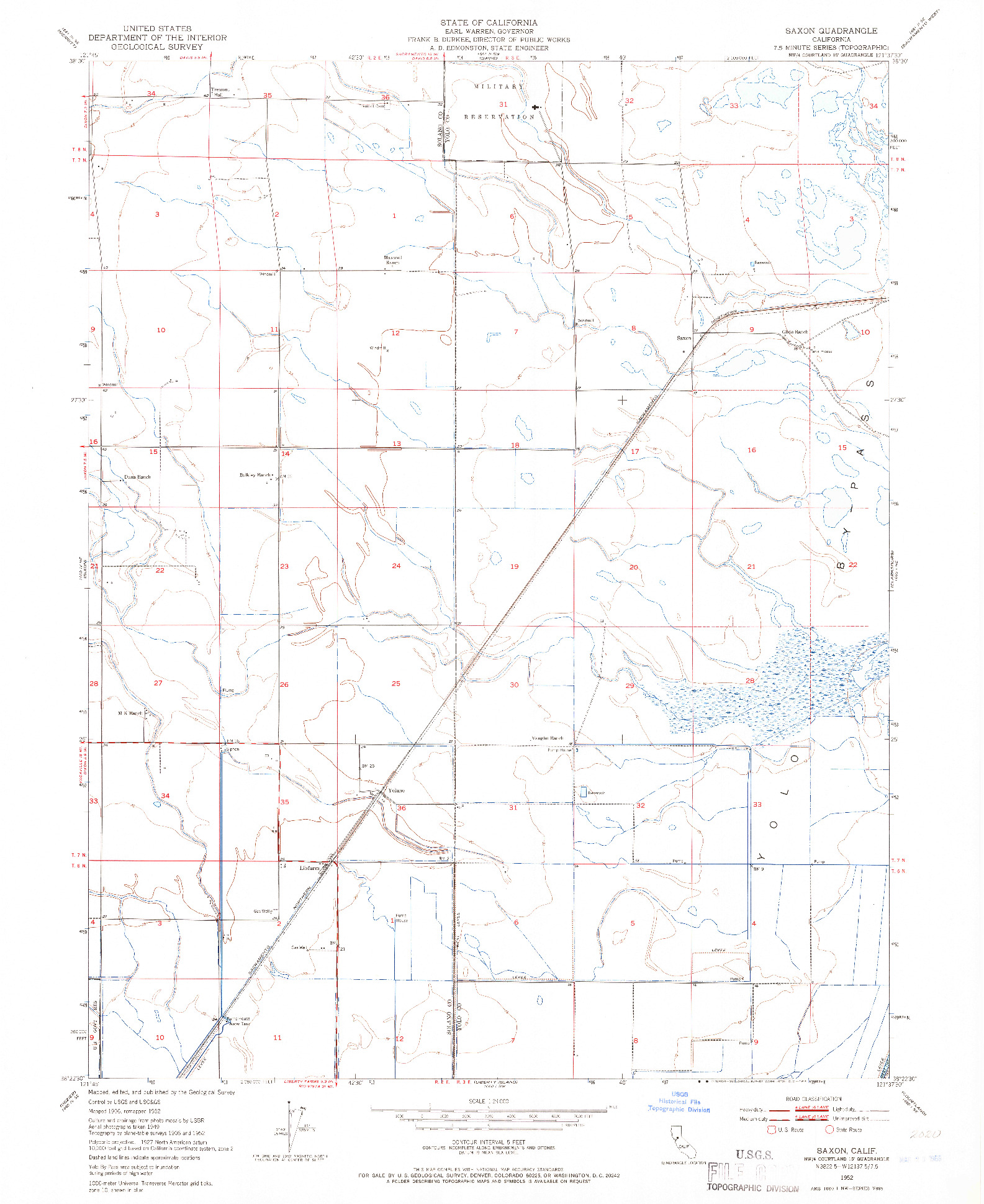 USGS 1:24000-SCALE QUADRANGLE FOR SAXON, CA 1952