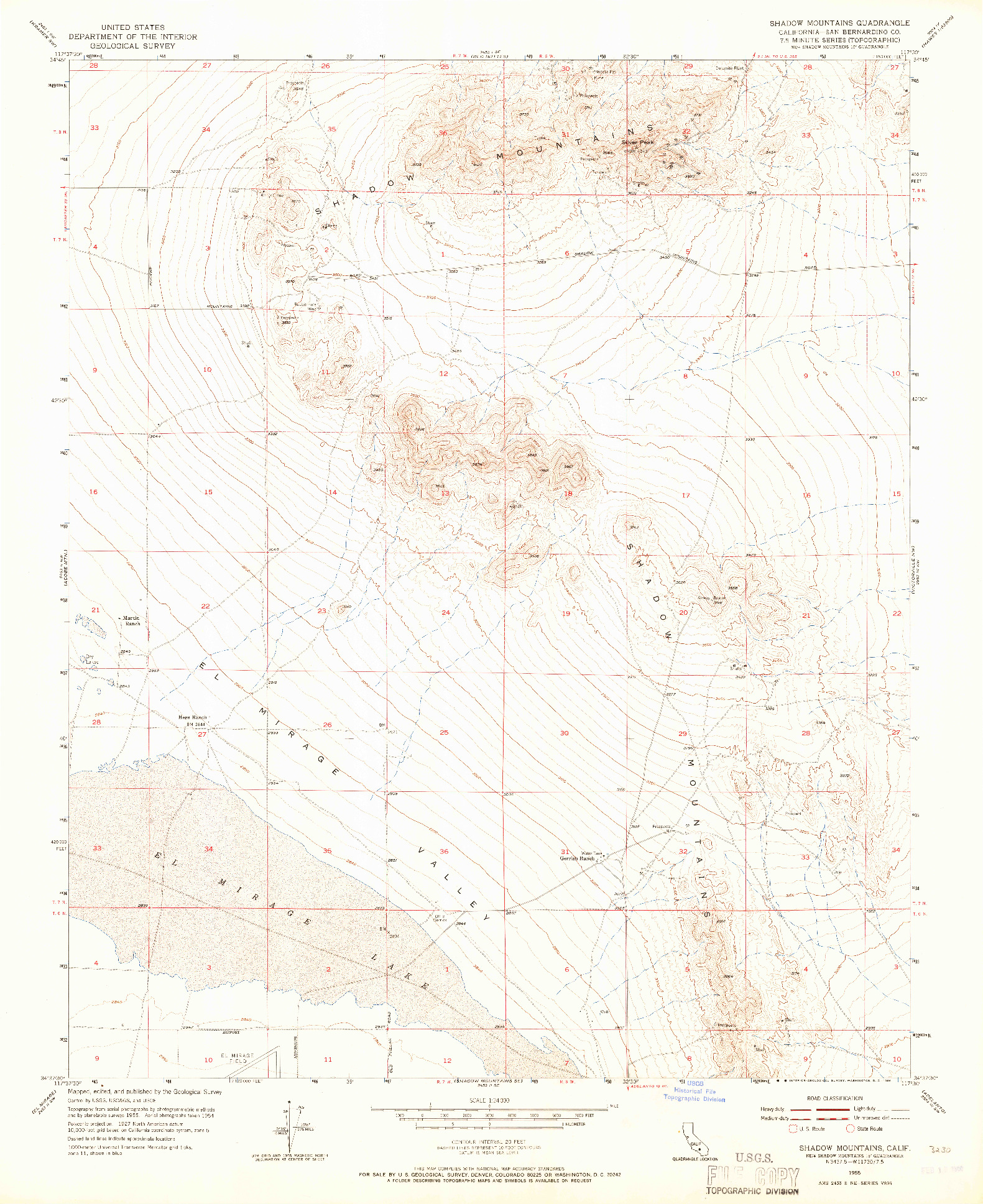 USGS 1:24000-SCALE QUADRANGLE FOR SHADOW MOUNTAINS, CA 1955