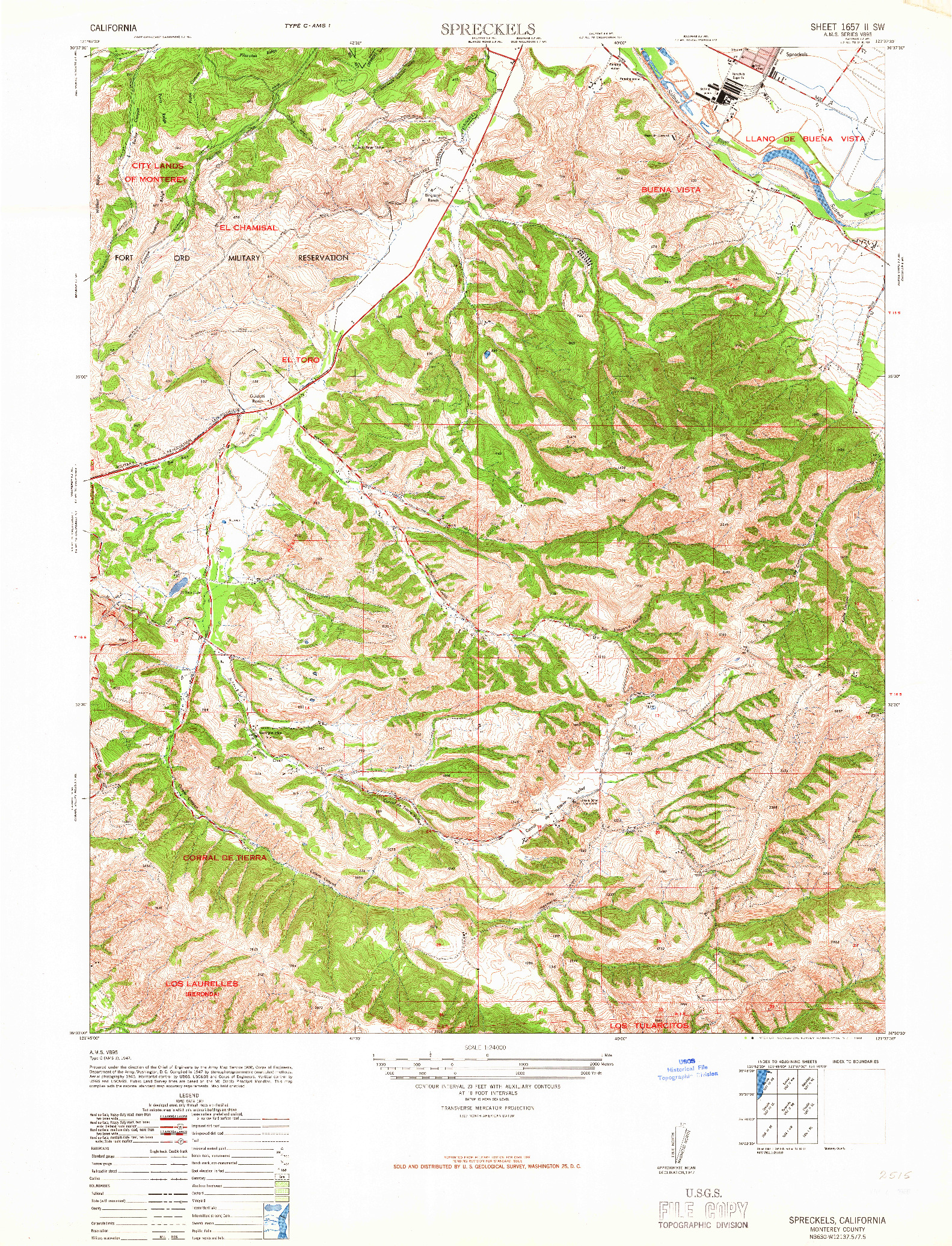 USGS 1:24000-SCALE QUADRANGLE FOR SPRECKELS, CA 1947