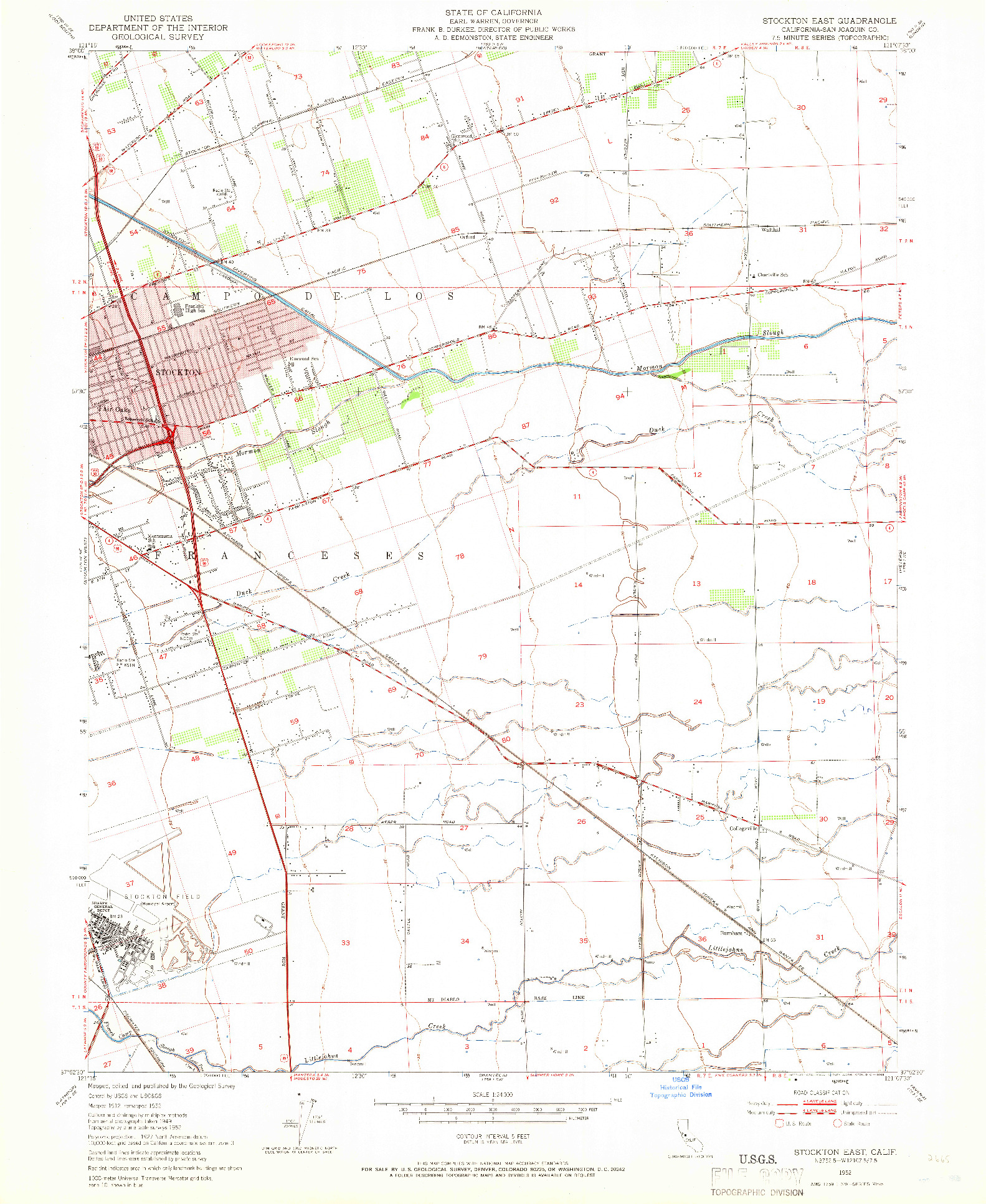 USGS 1:24000-SCALE QUADRANGLE FOR STOCKTON EAST, CA 1952