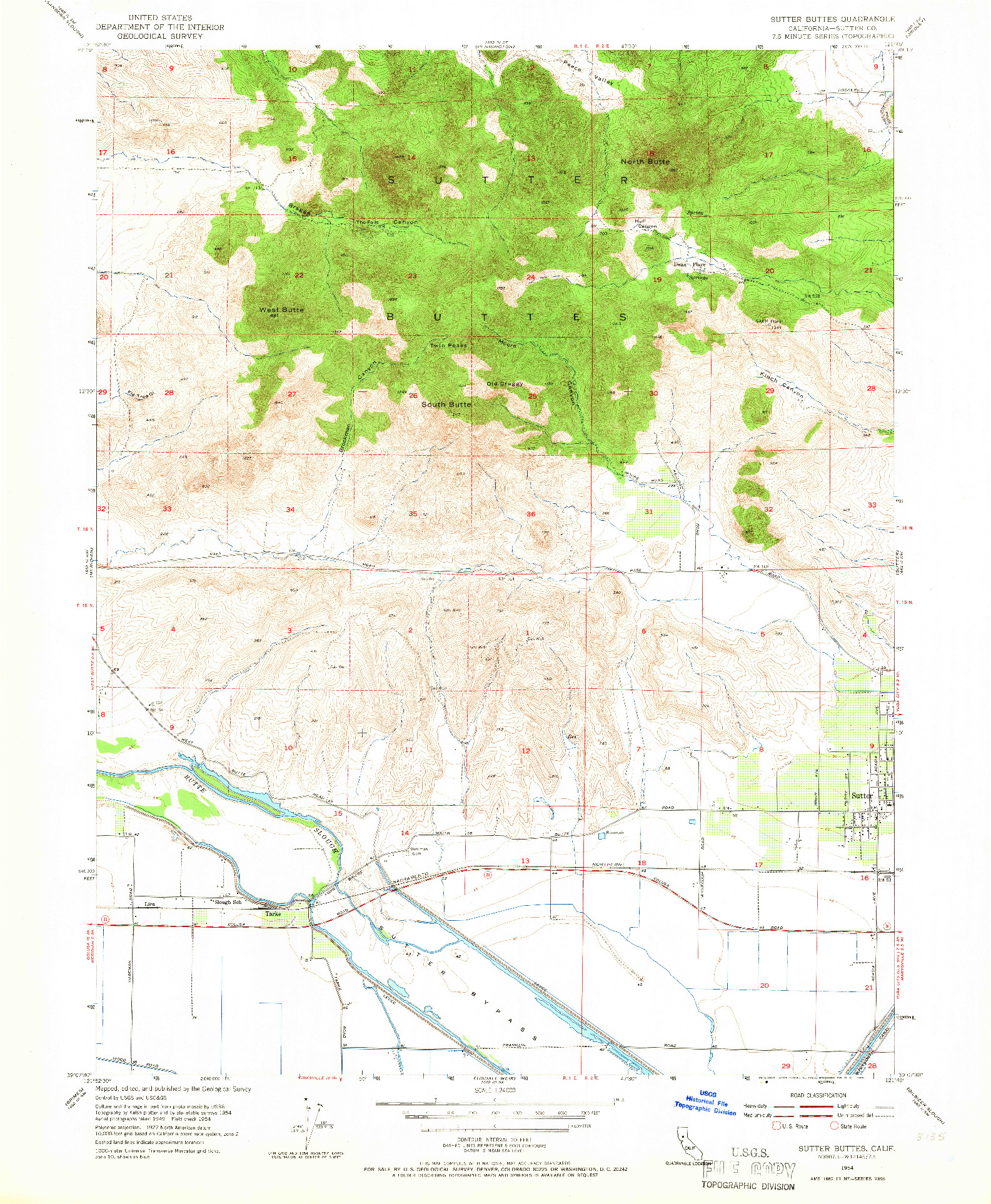 USGS 1:24000-SCALE QUADRANGLE FOR SUTTER BUTTES, CA 1954