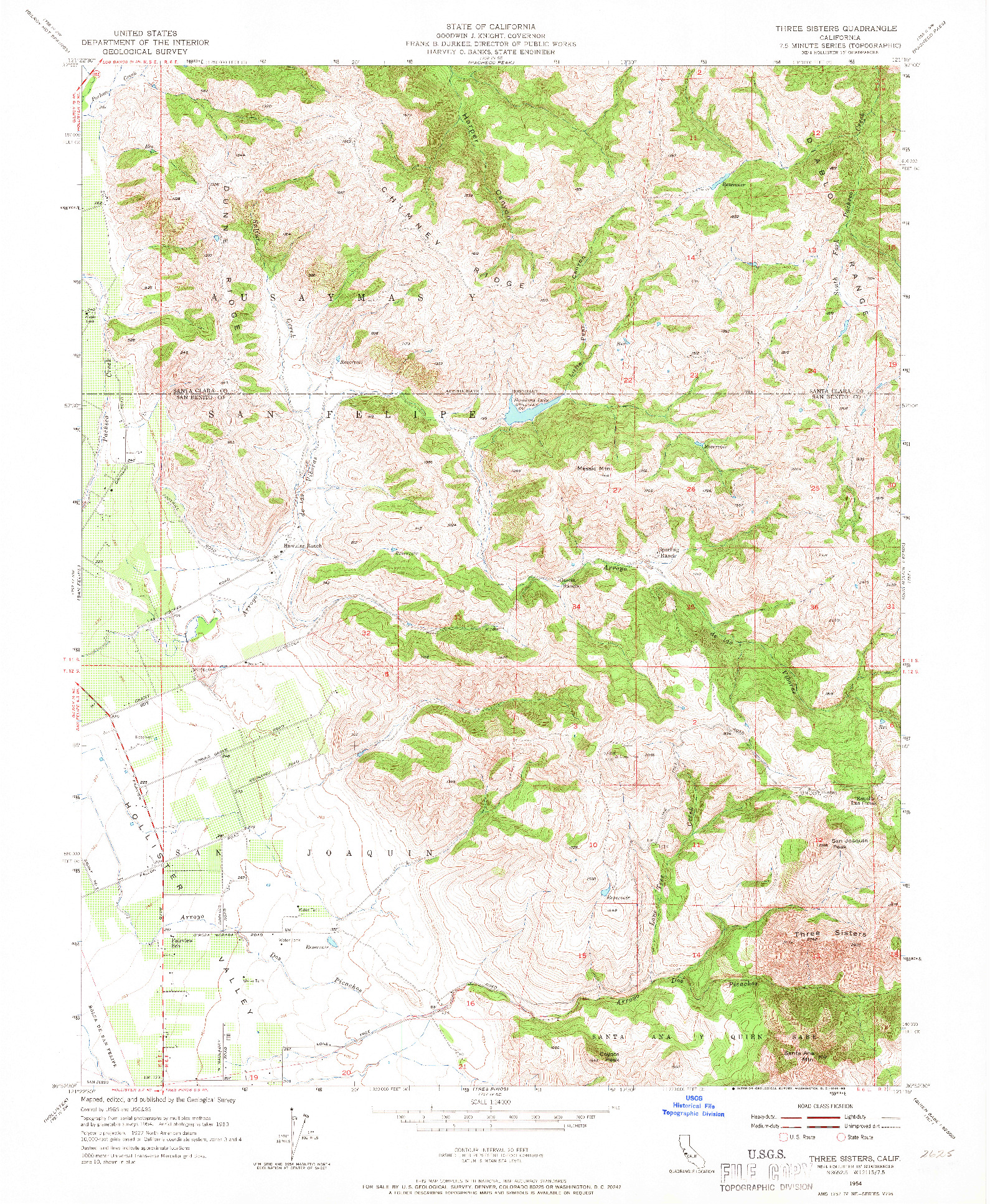 USGS 1:24000-SCALE QUADRANGLE FOR THREE SISTERS, CA 1954