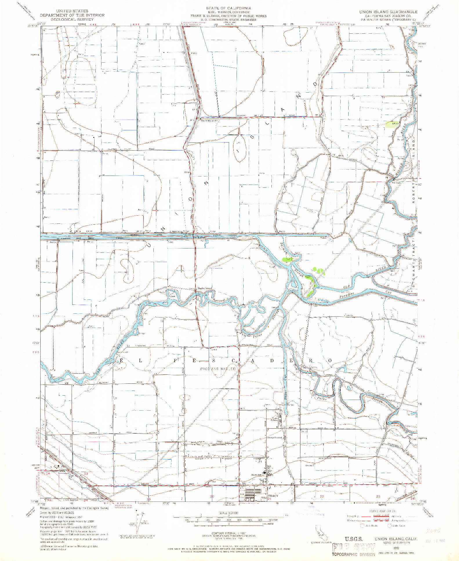 USGS 1:24000-SCALE QUADRANGLE FOR UNION ISLAND, CA 1952