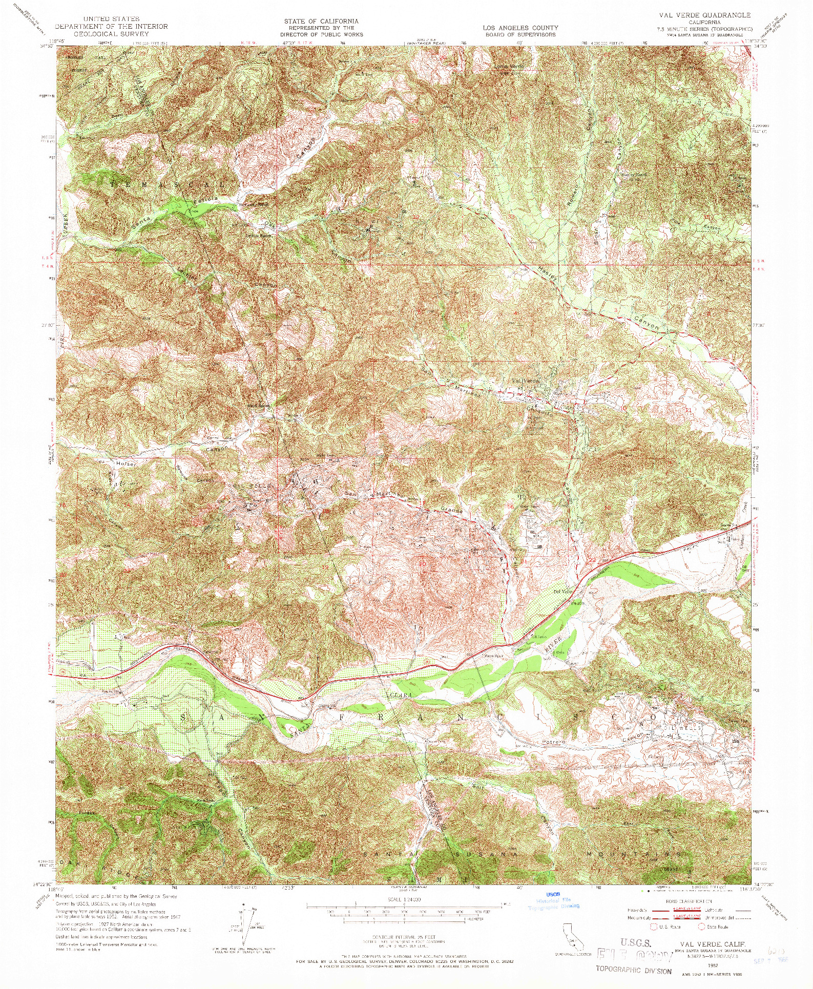 USGS 1:24000-SCALE QUADRANGLE FOR VAL VERDE, CA 1952