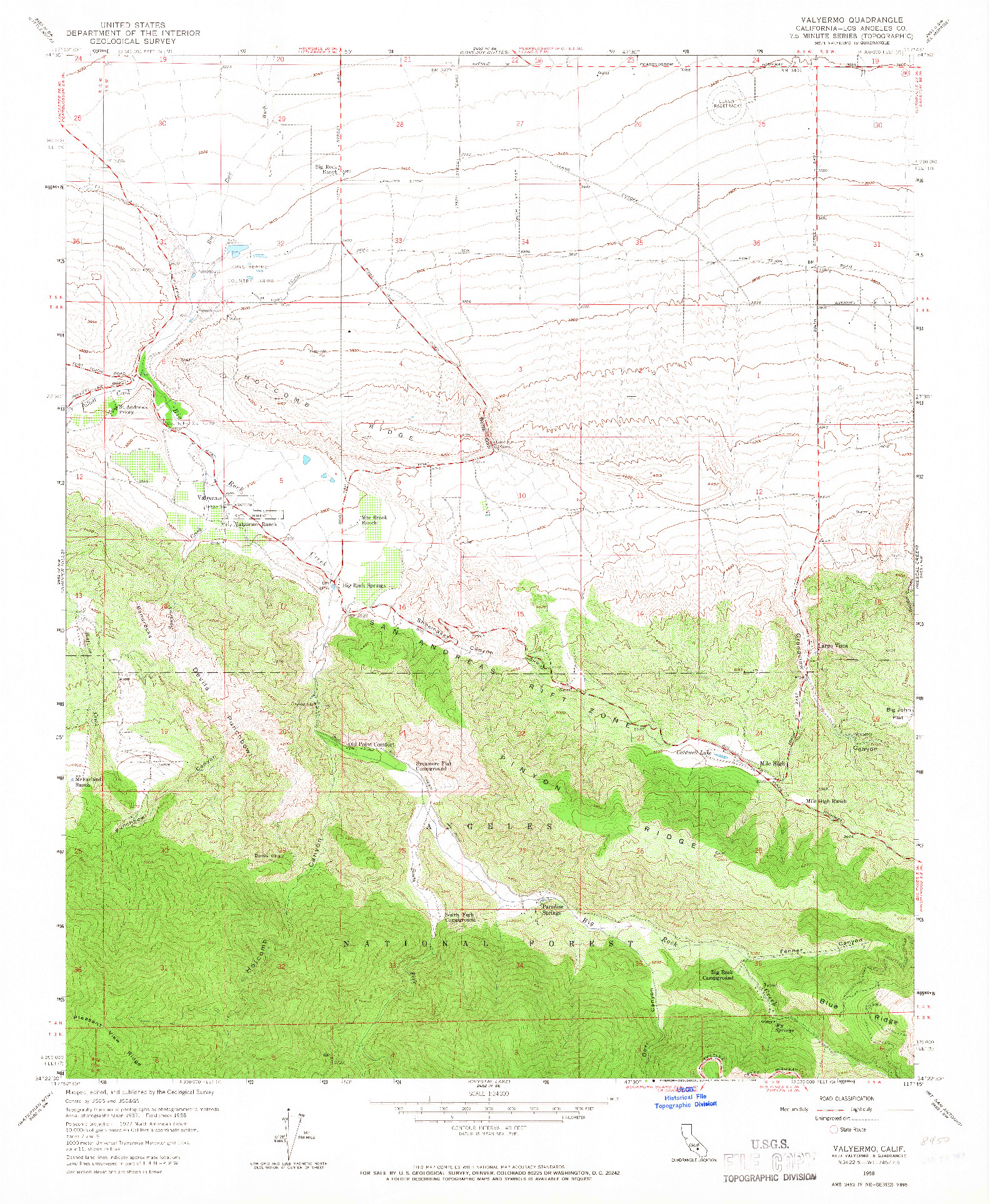 USGS 1:24000-SCALE QUADRANGLE FOR VALYERMO, CA 1958