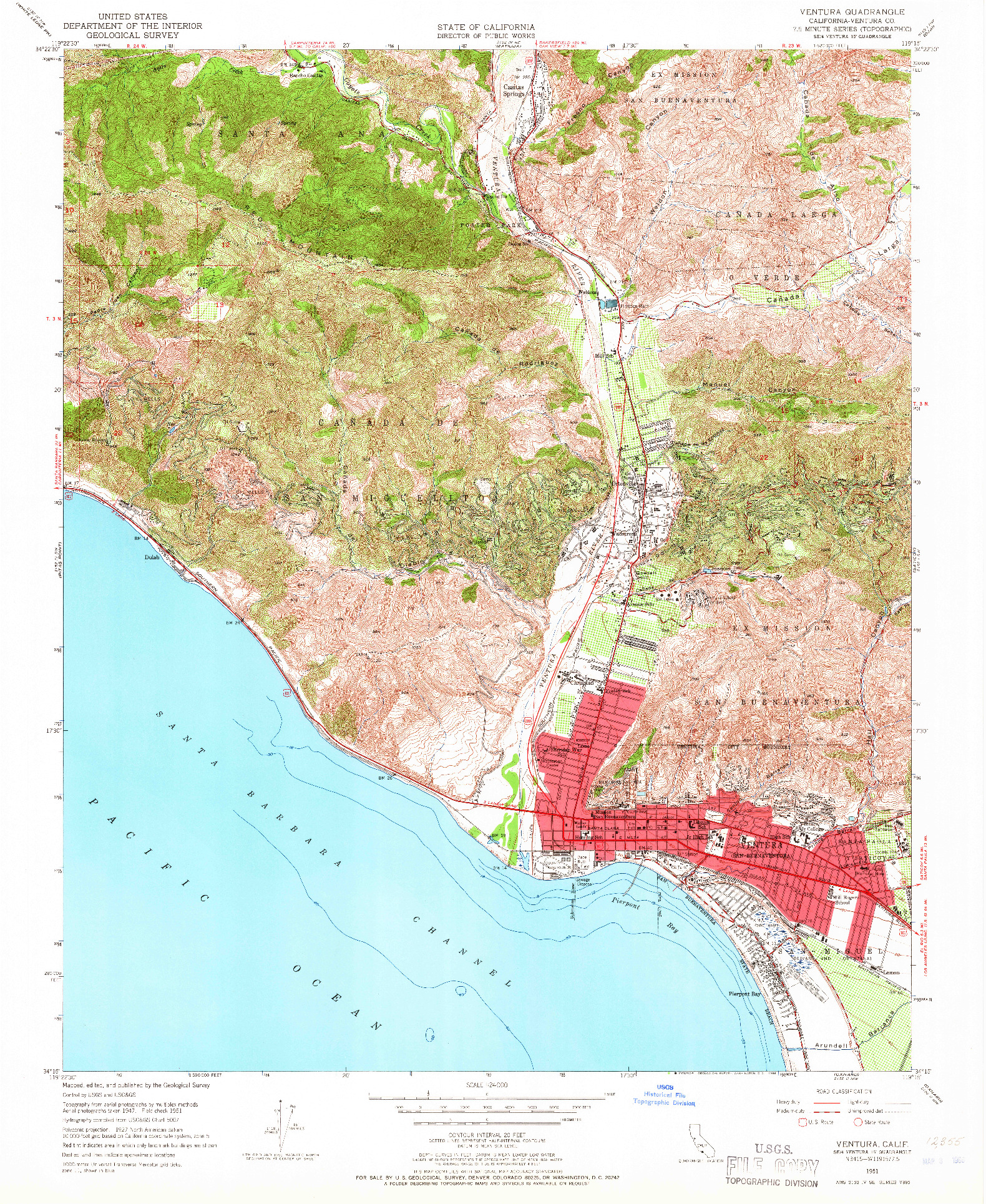 USGS 1:24000-SCALE QUADRANGLE FOR VENTURA, CA 1951