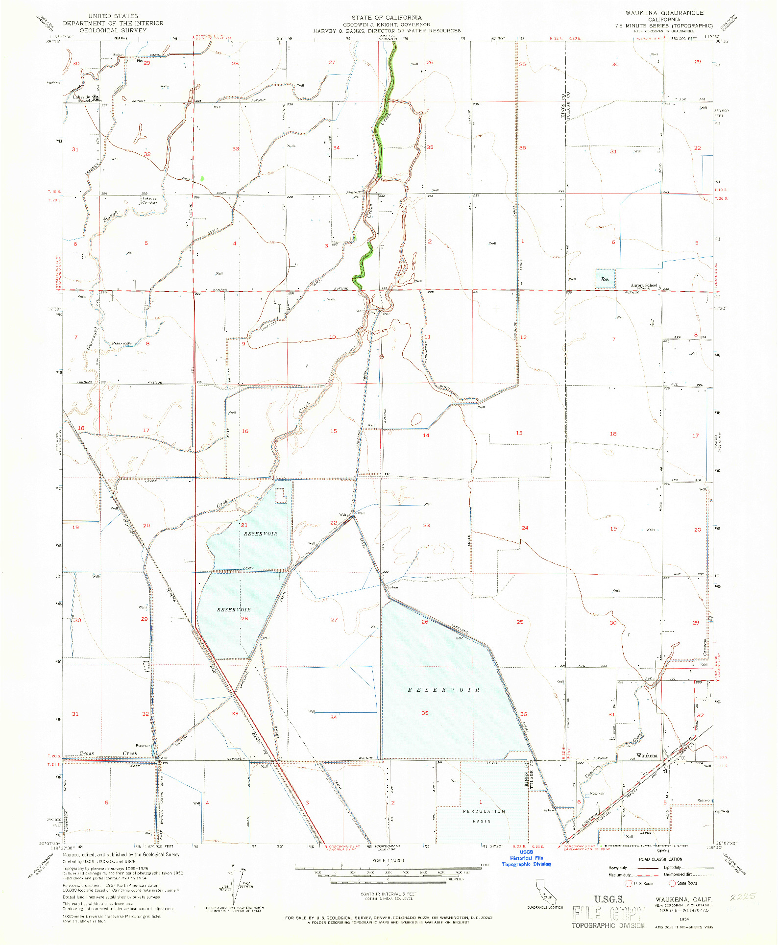 USGS 1:24000-SCALE QUADRANGLE FOR WAUKENA, CA 1954