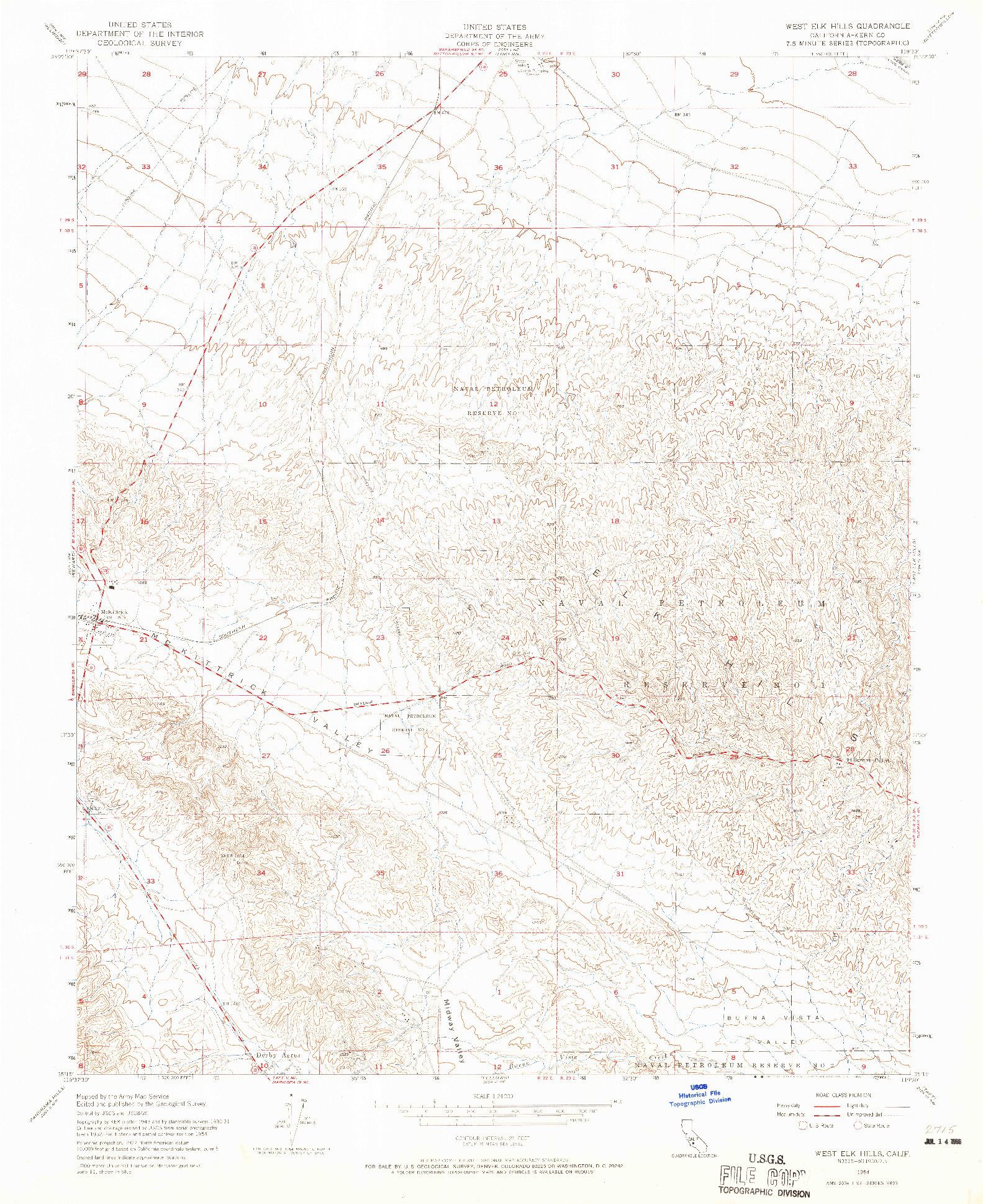USGS 1:24000-SCALE QUADRANGLE FOR WEST ELK HILLS, CA 1954