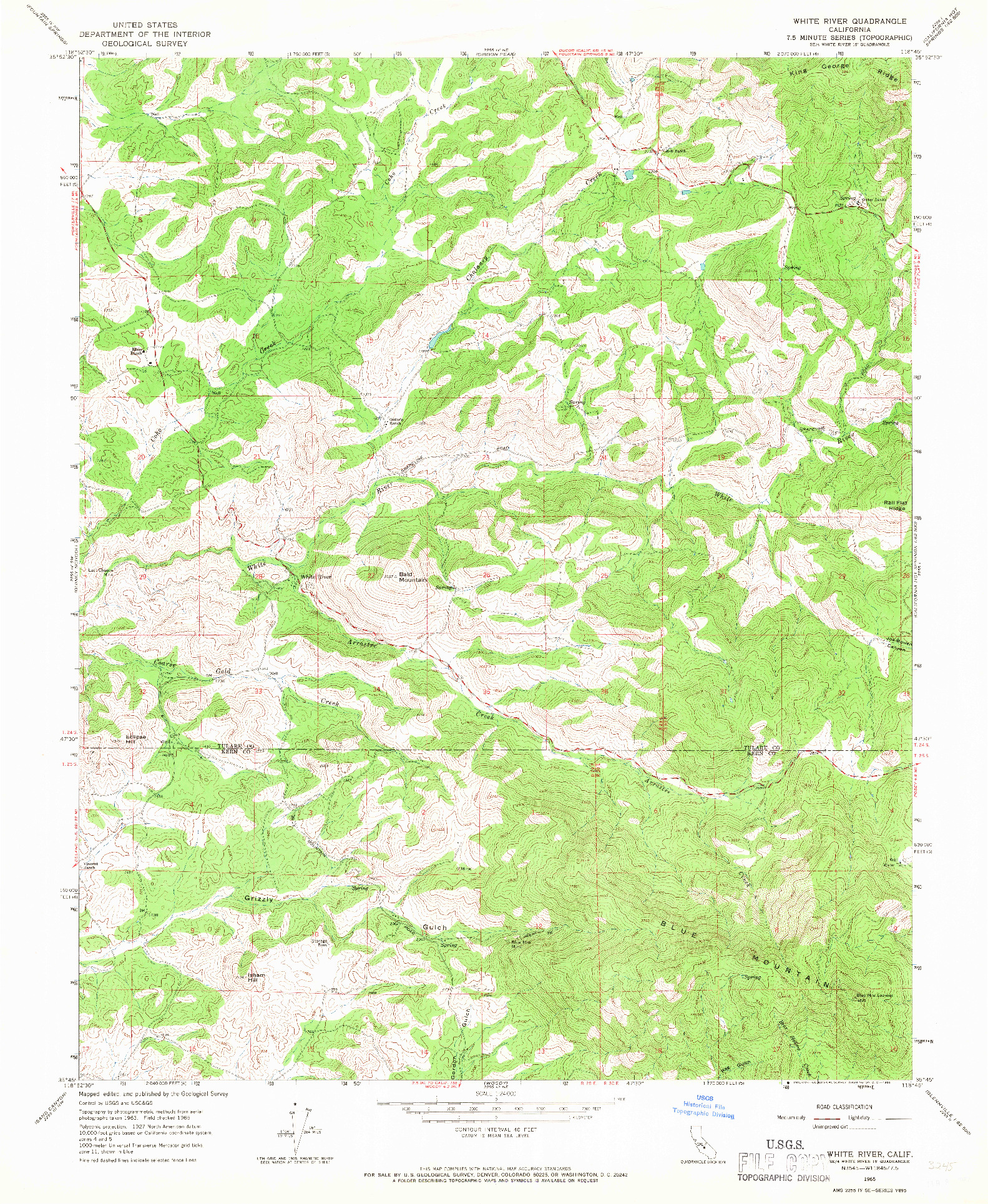 USGS 1:24000-SCALE QUADRANGLE FOR WHITE RIVER, CA 1965