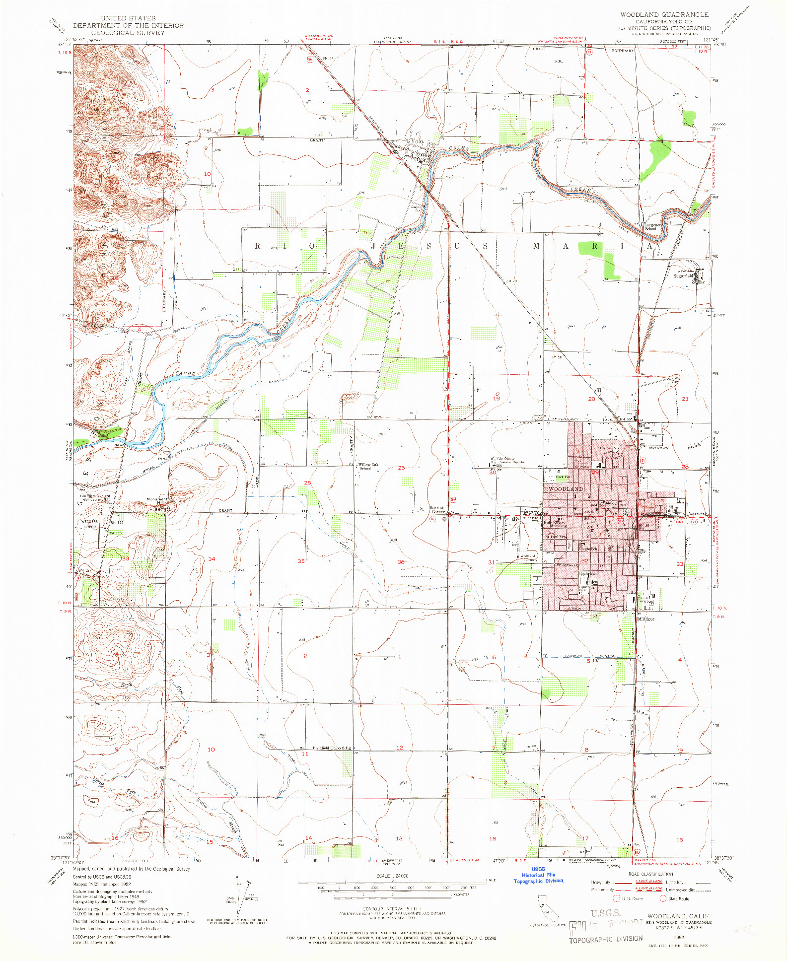 USGS 1:24000-SCALE QUADRANGLE FOR WOODLAND, CA 1952