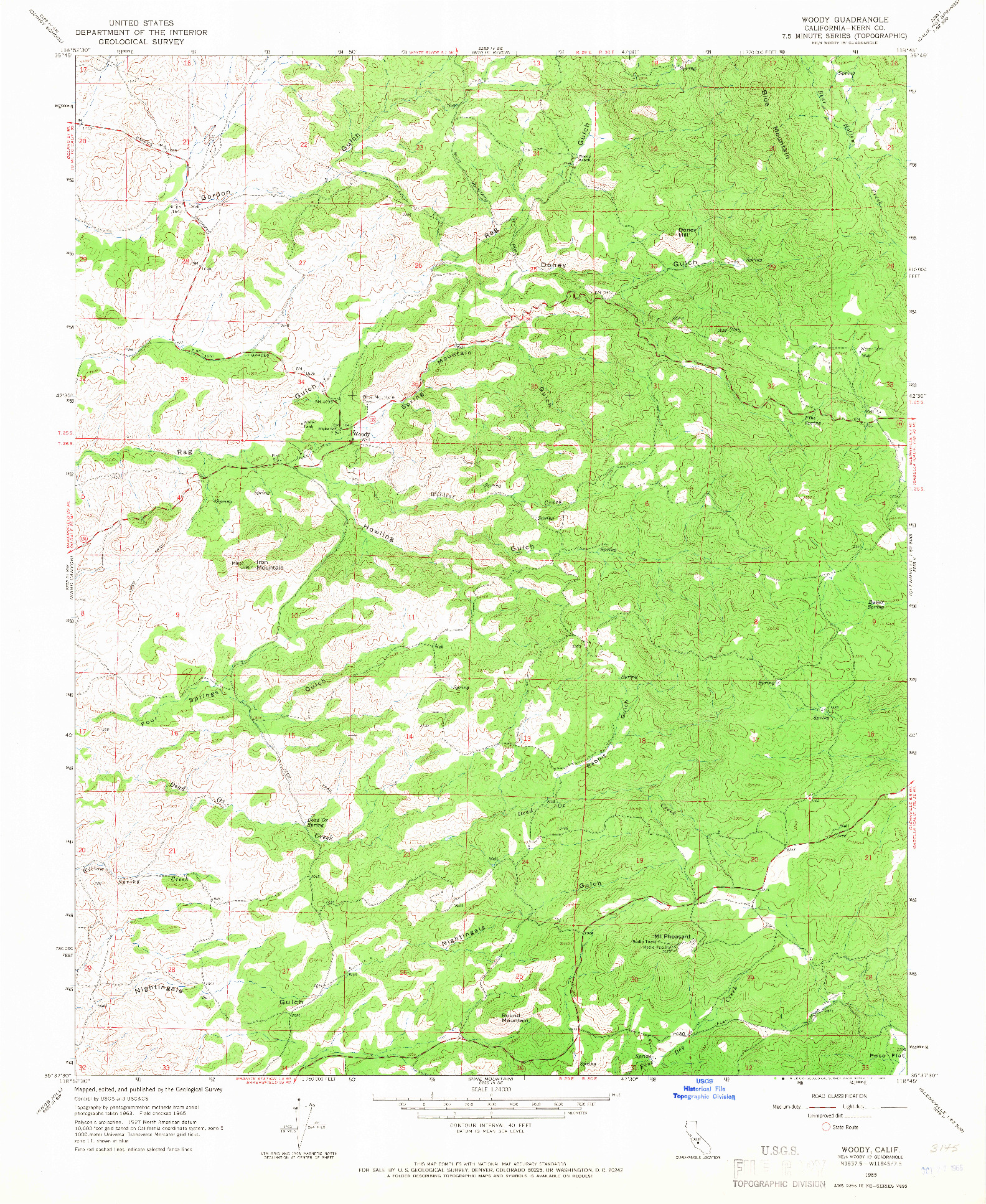 USGS 1:24000-SCALE QUADRANGLE FOR WOODY, CA 1965