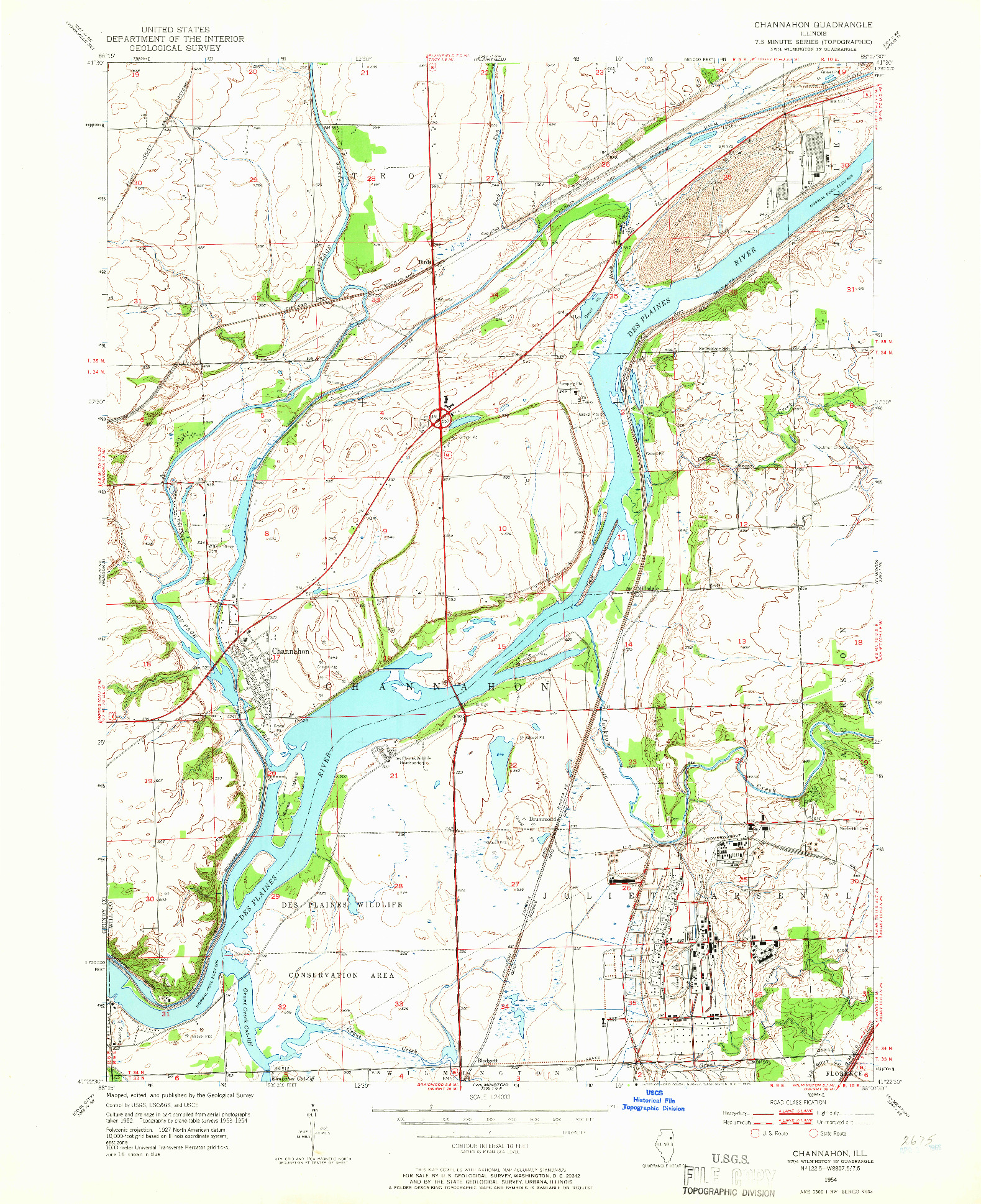 USGS 1:24000-SCALE QUADRANGLE FOR CHANNAHON, IL 1954