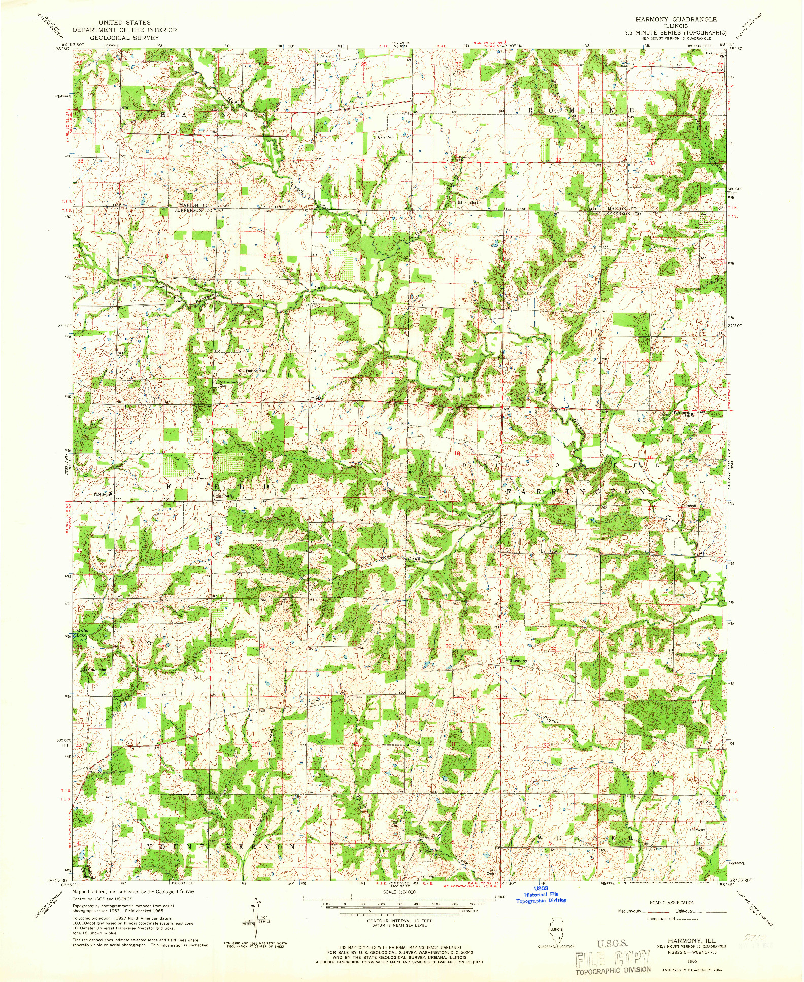 USGS 1:24000-SCALE QUADRANGLE FOR HARMONY, IL 1965