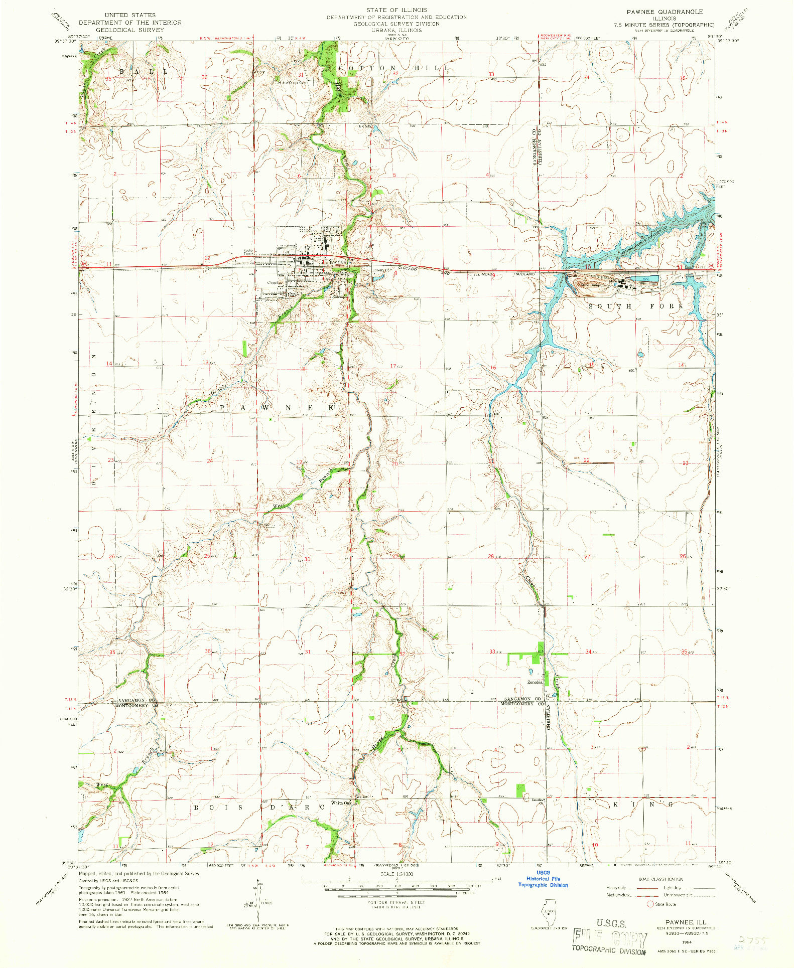 USGS 1:24000-SCALE QUADRANGLE FOR PAWNEE, IL 1964