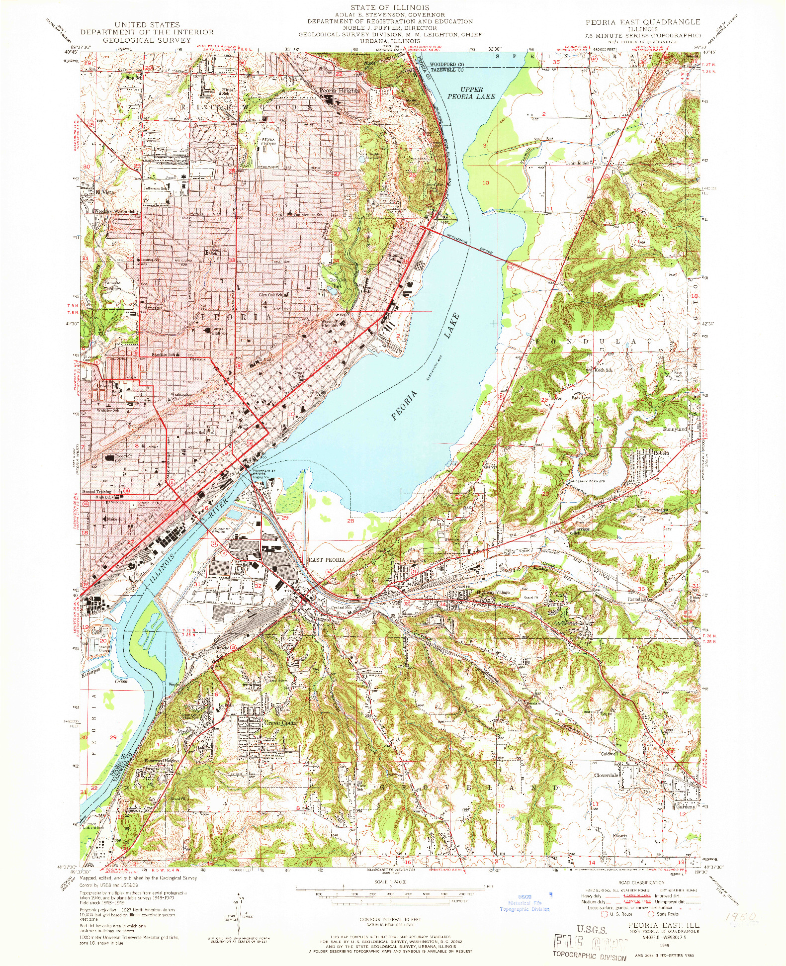 USGS 1:24000-SCALE QUADRANGLE FOR PEORIA EAST, IL 1949