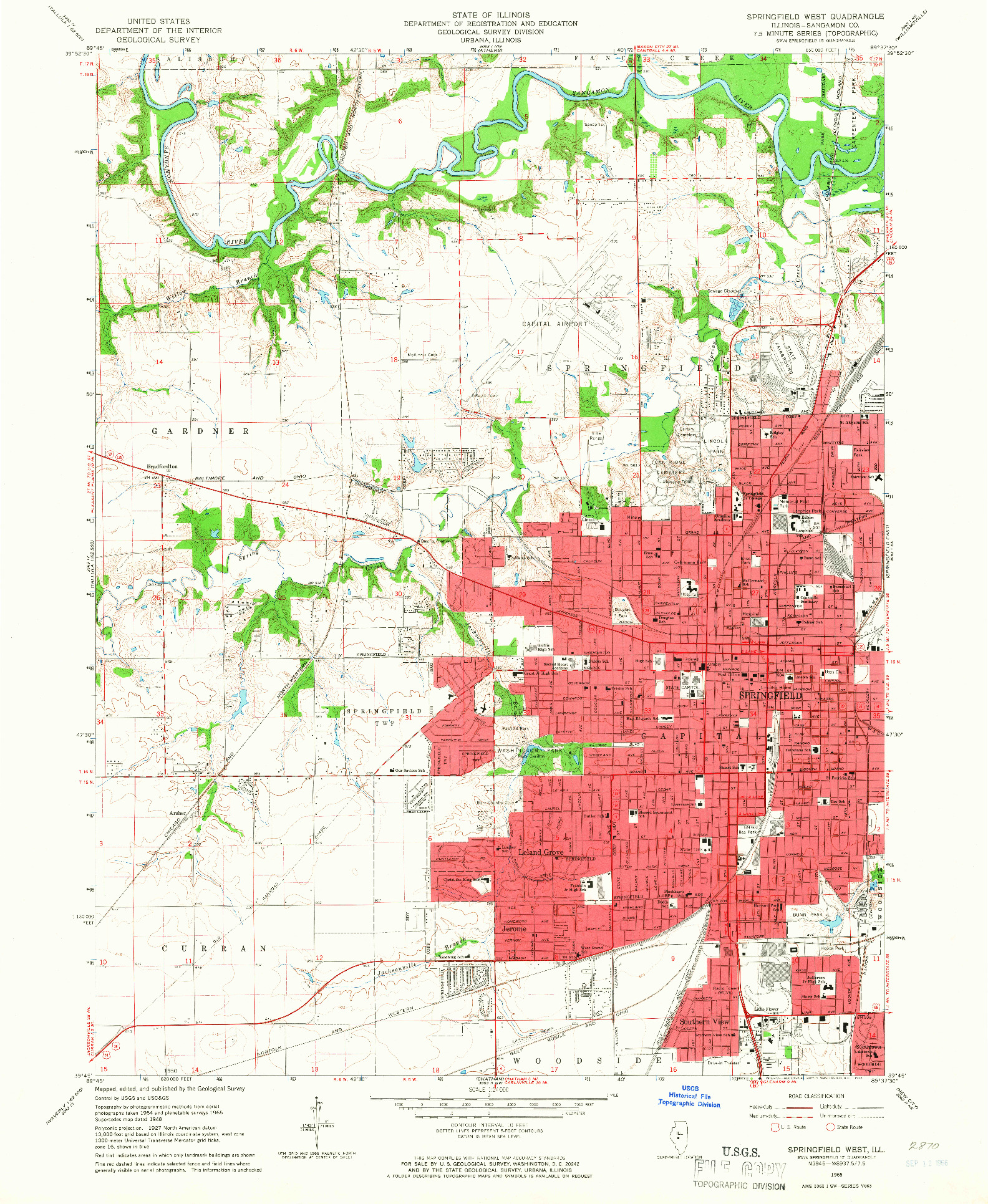 USGS 1:24000-SCALE QUADRANGLE FOR SPRINGFIELD WEST, IL 1965