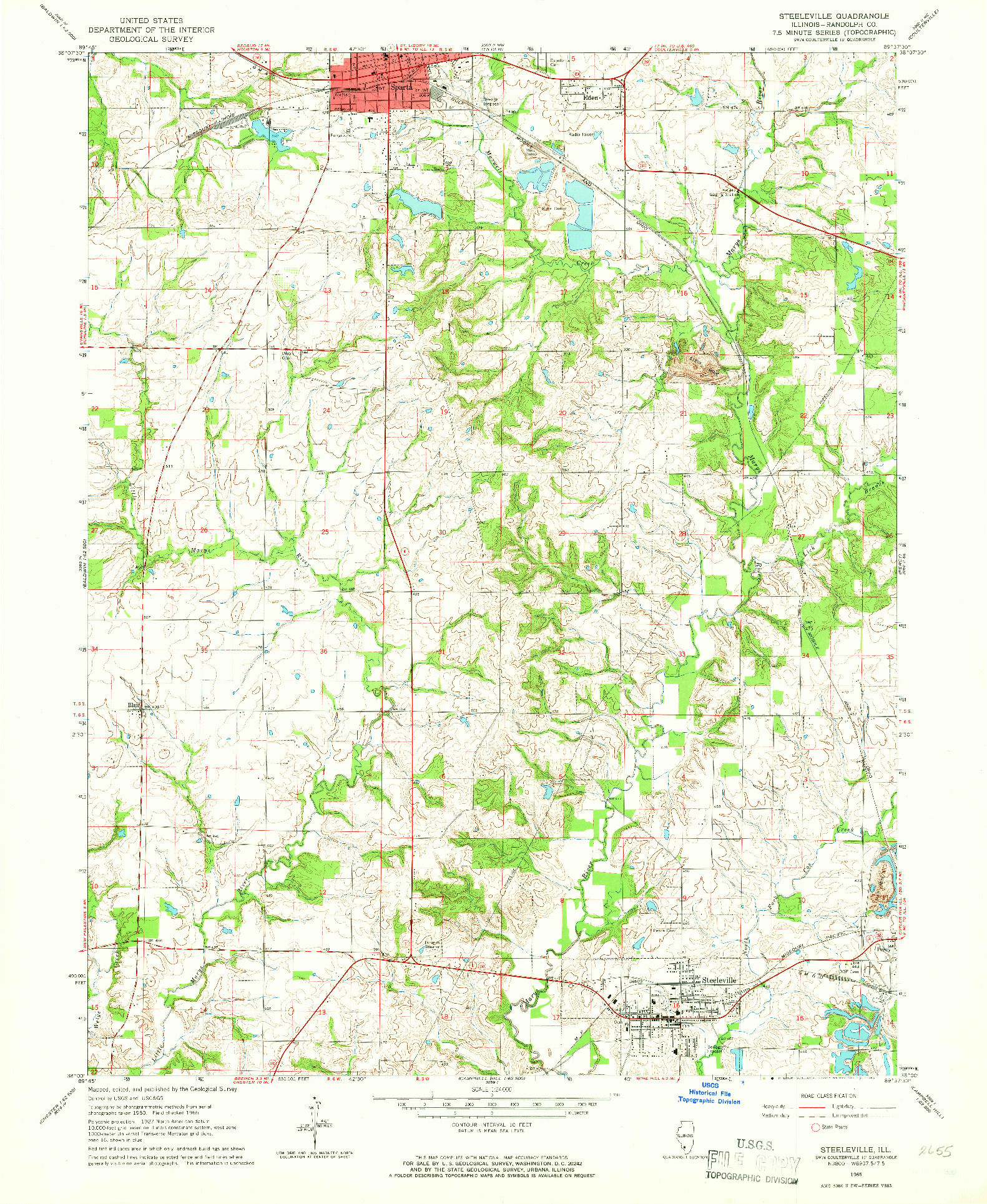 USGS 1:24000-SCALE QUADRANGLE FOR STEELEVILLE, IL 1965