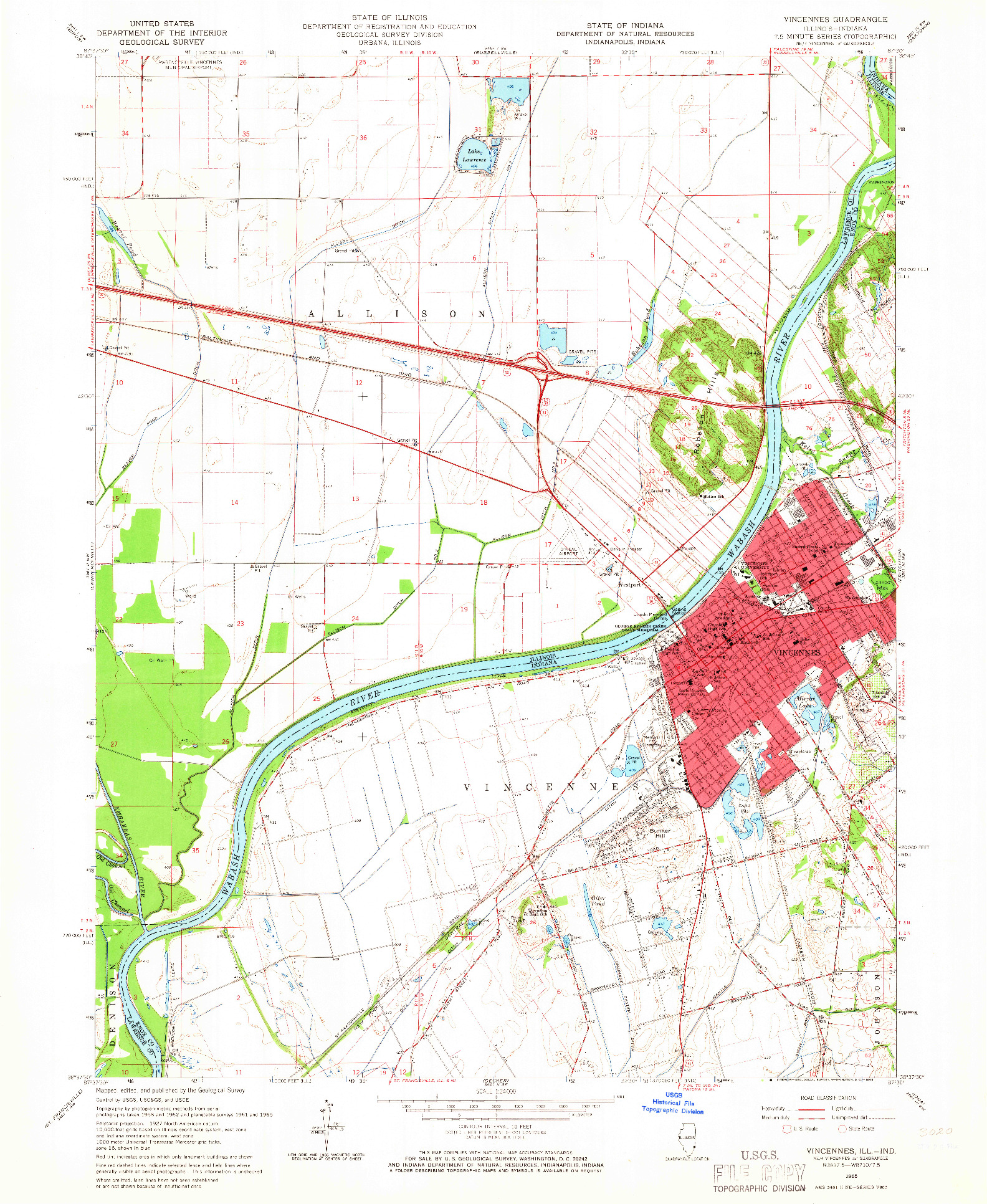 USGS 1:24000-SCALE QUADRANGLE FOR VINCENNES, IL 1965