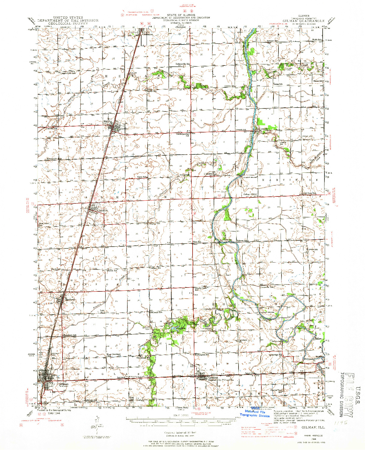 USGS 1:62500-SCALE QUADRANGLE FOR GILMAN, IL 1944