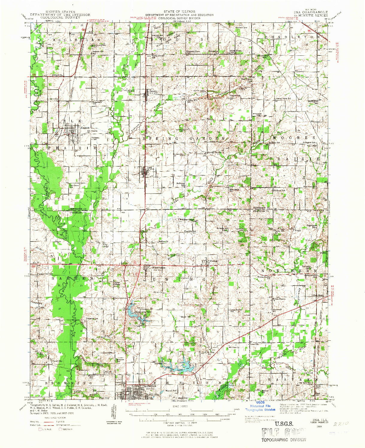 USGS 1:62500-SCALE QUADRANGLE FOR INA, IL 1939