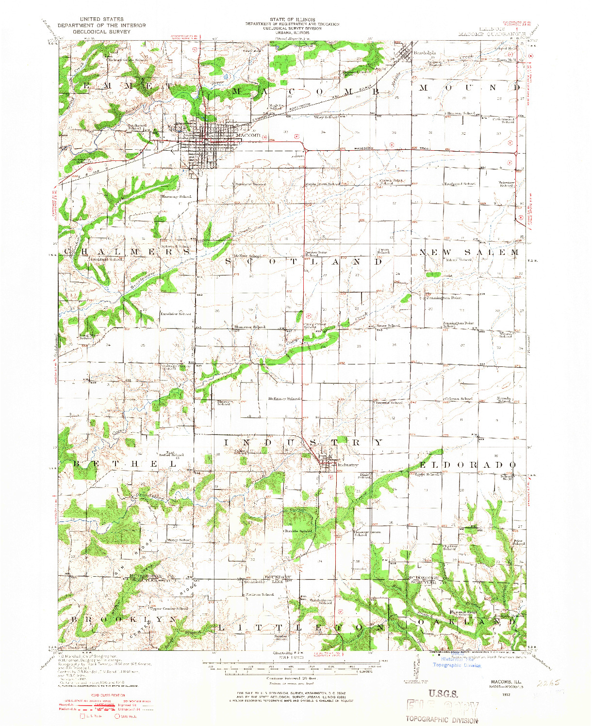 USGS 1:62500-SCALE QUADRANGLE FOR MACOMB, IL 1912