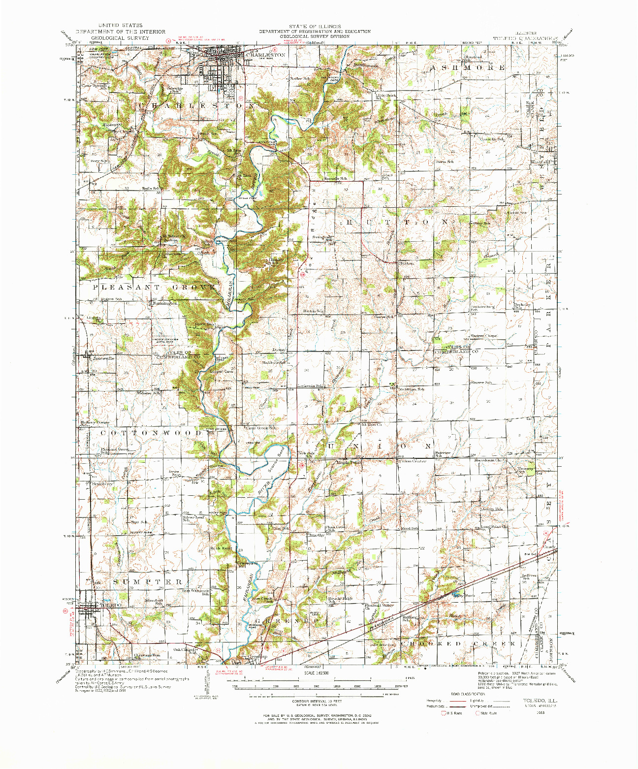 USGS 1:62500-SCALE QUADRANGLE FOR TOLEDO, IL 1933