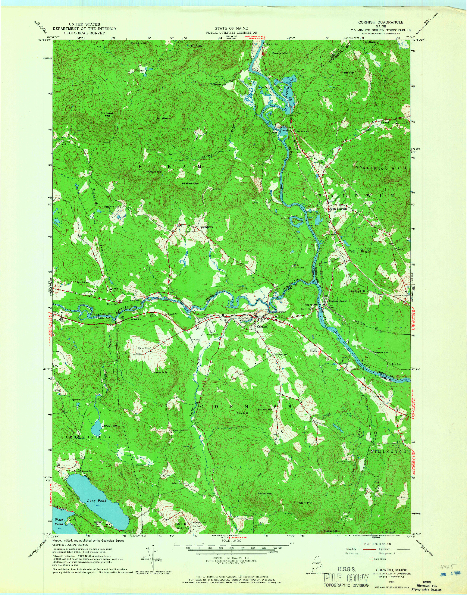 USGS 1:24000-SCALE QUADRANGLE FOR CORNISH, ME 1964