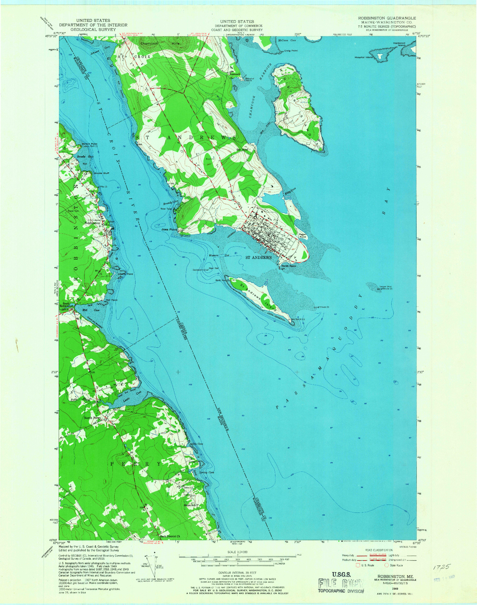 USGS 1:24000-SCALE QUADRANGLE FOR ROBBINSTON, ME 1949