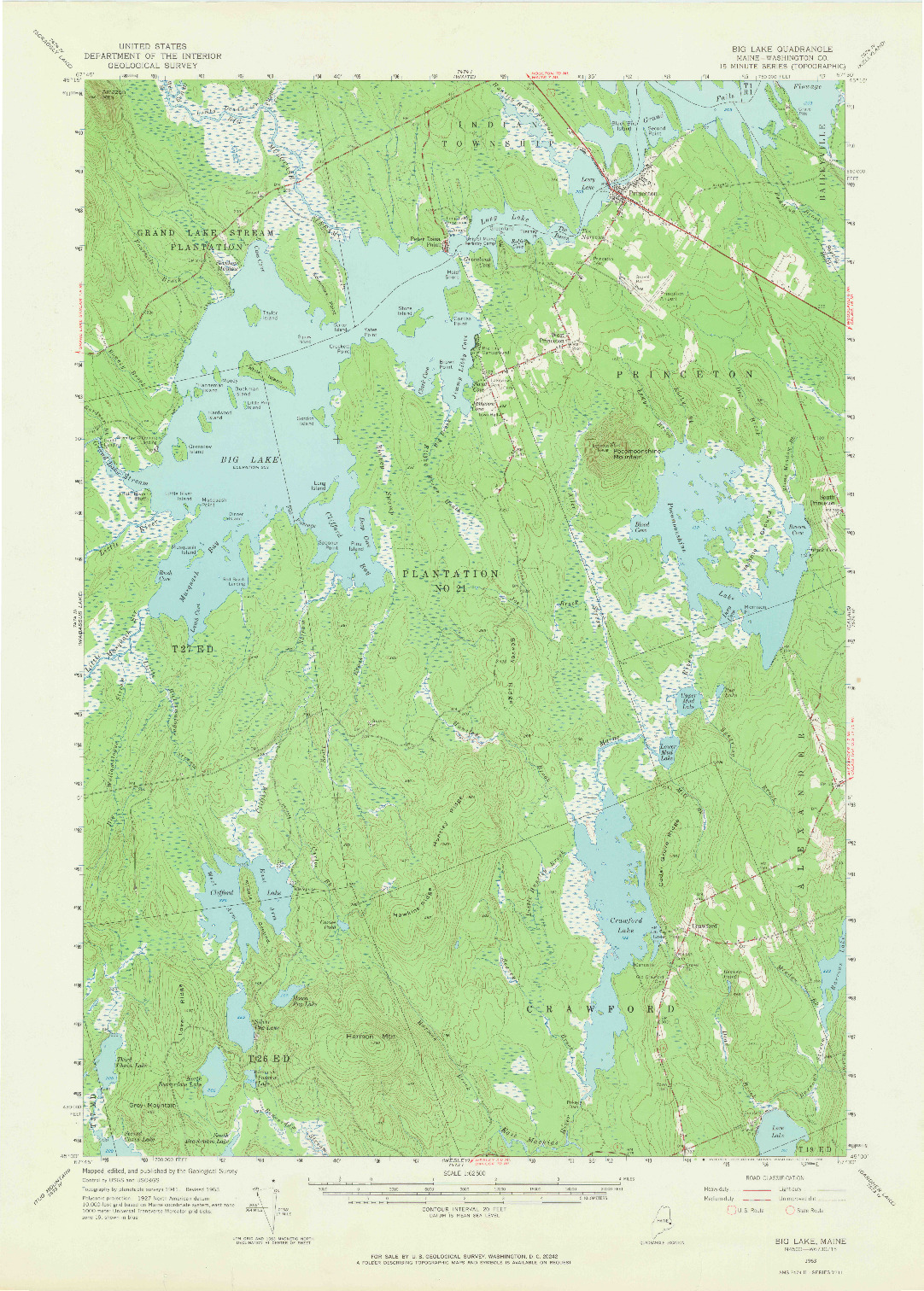 USGS 1:62500-SCALE QUADRANGLE FOR BIG LAKE, ME 1963