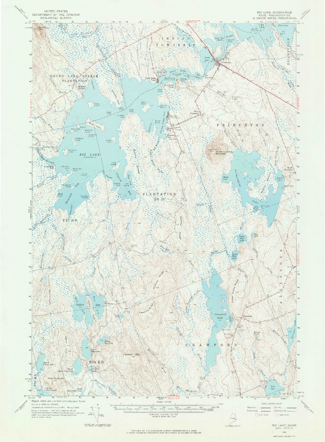 USGS 1:62500-SCALE QUADRANGLE FOR BIG LAKE, ME 1963