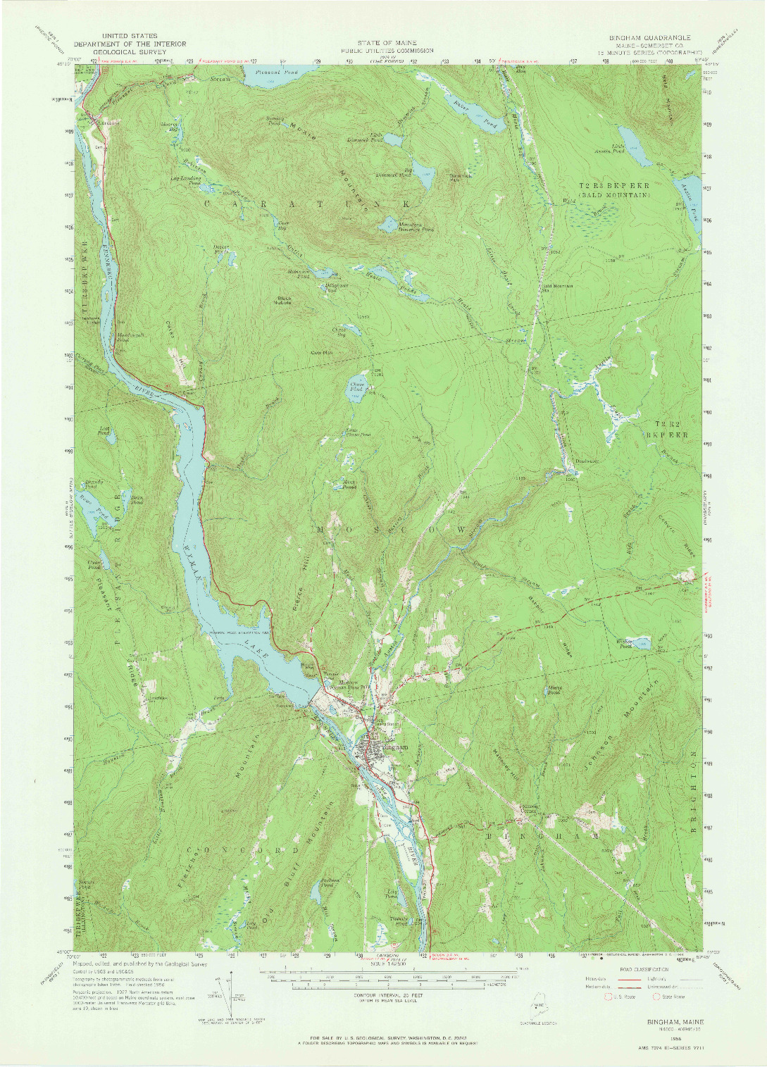 USGS 1:62500-SCALE QUADRANGLE FOR BINGHAM, ME 1956