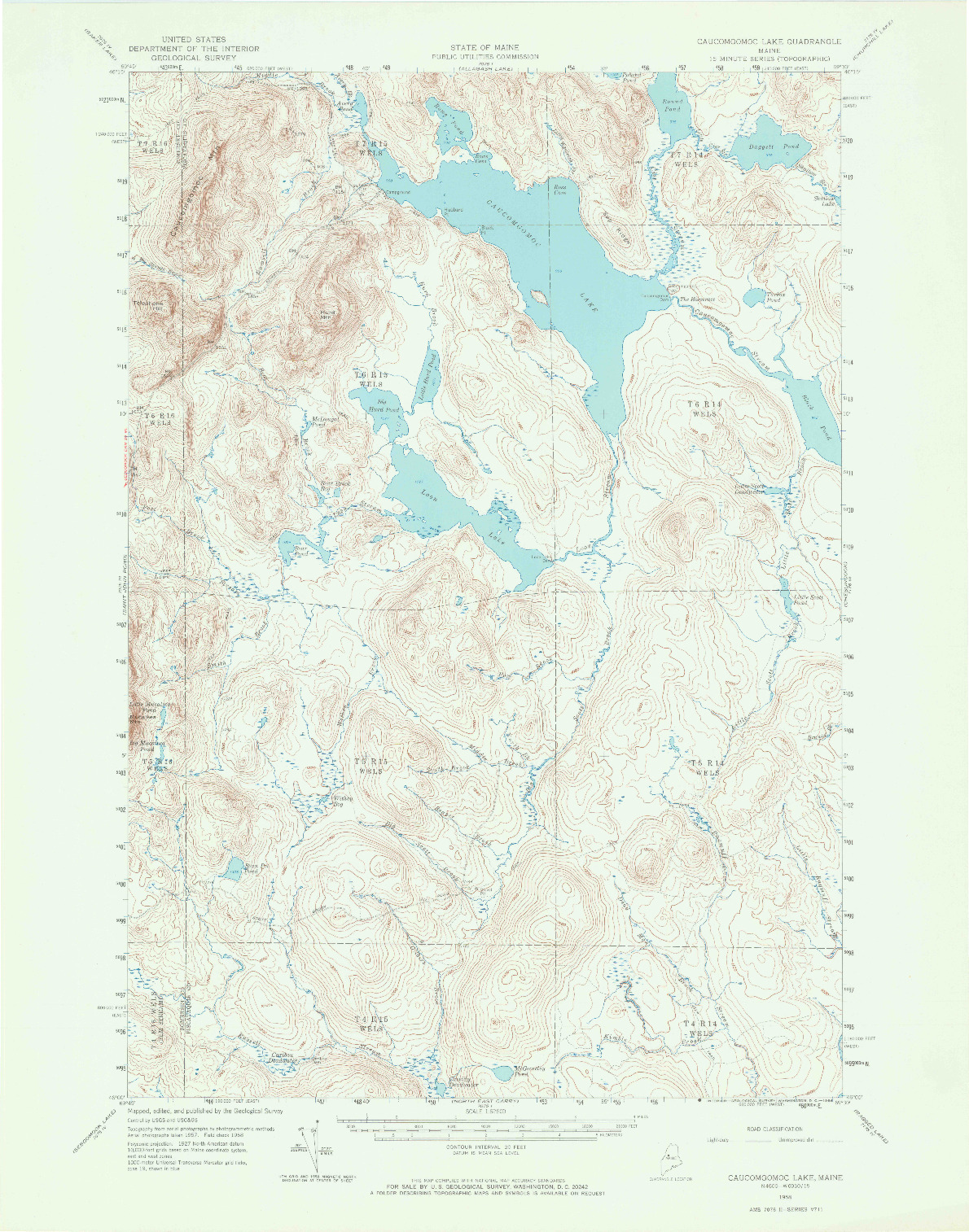 USGS 1:62500-SCALE QUADRANGLE FOR CAUCOMGOMOC LAKE, ME 1958