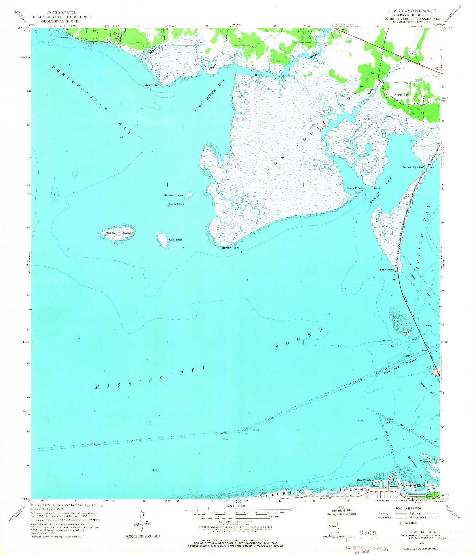 USGS 1:24000-SCALE QUADRANGLE FOR HERON BAY, AL 1958