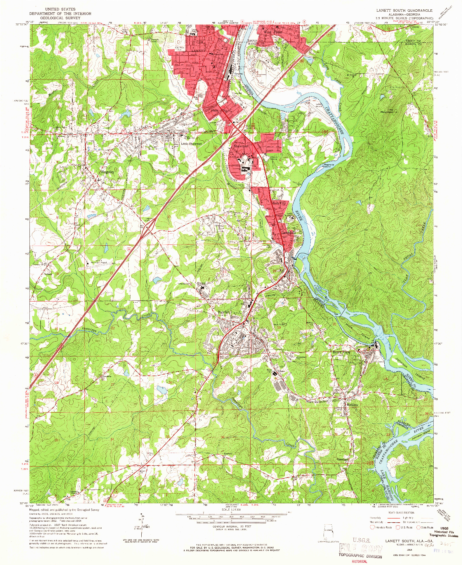 USGS 1:24000-SCALE QUADRANGLE FOR LANETT SOUTH, AL 1964