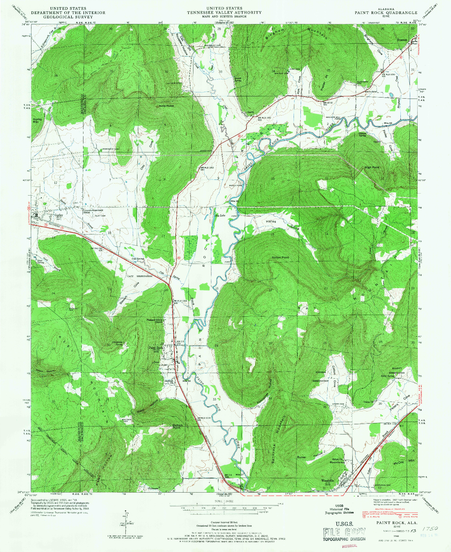 USGS 1:24000-SCALE QUADRANGLE FOR PAINT ROCK, AL 1948