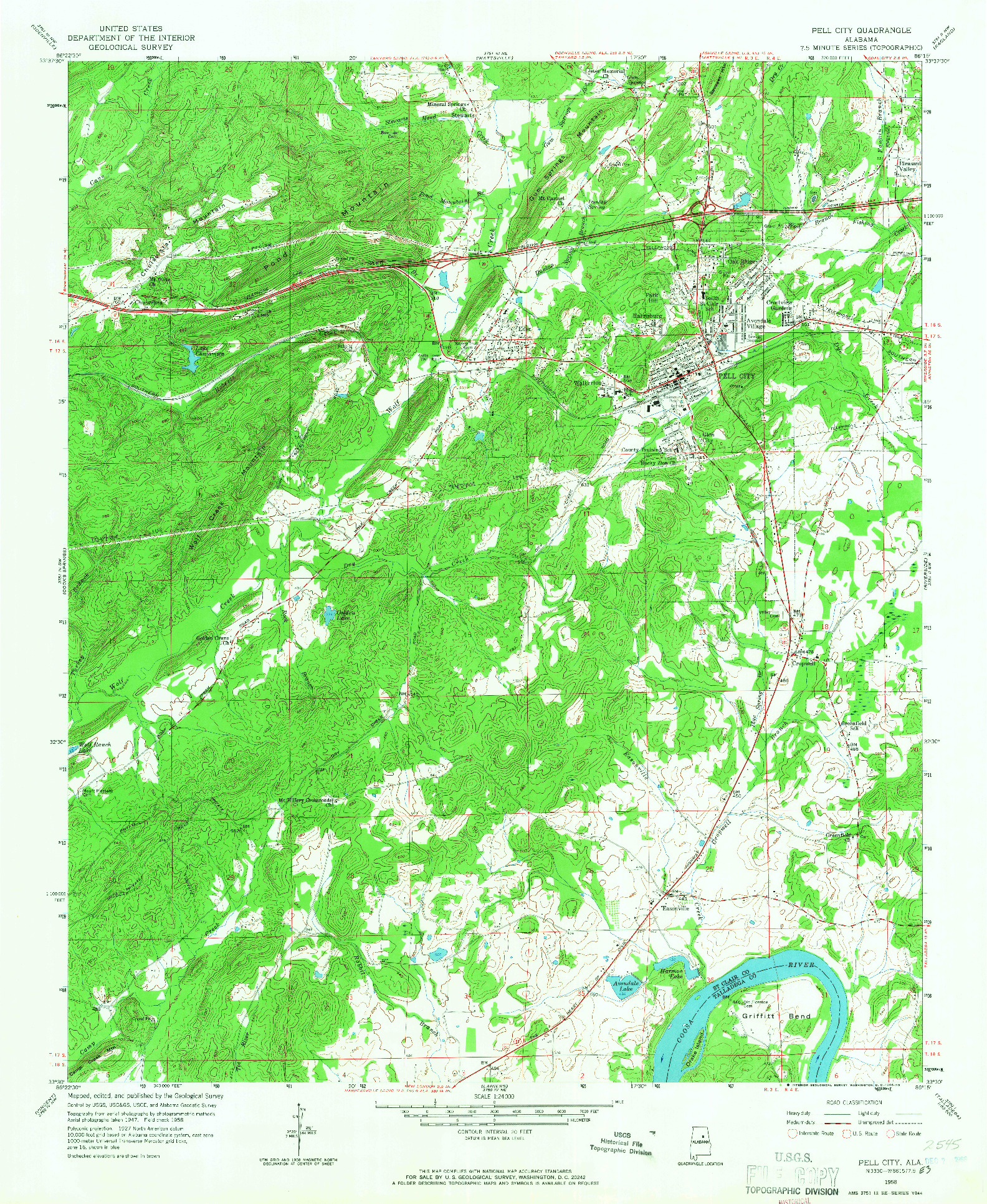 USGS 1:24000-SCALE QUADRANGLE FOR PELL CITY, AL 1958