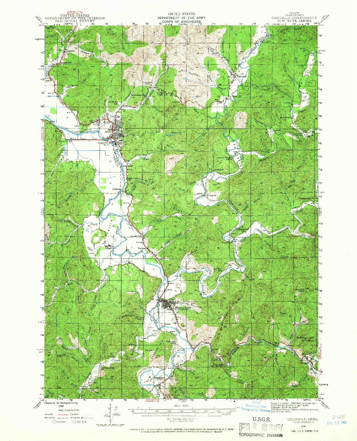 USGS 1:62500-SCALE QUADRANGLE FOR COQUILLE, OR 1942