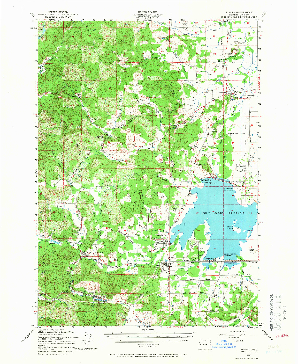 USGS 1:62500-SCALE QUADRANGLE FOR ELMIRA, OR 1957