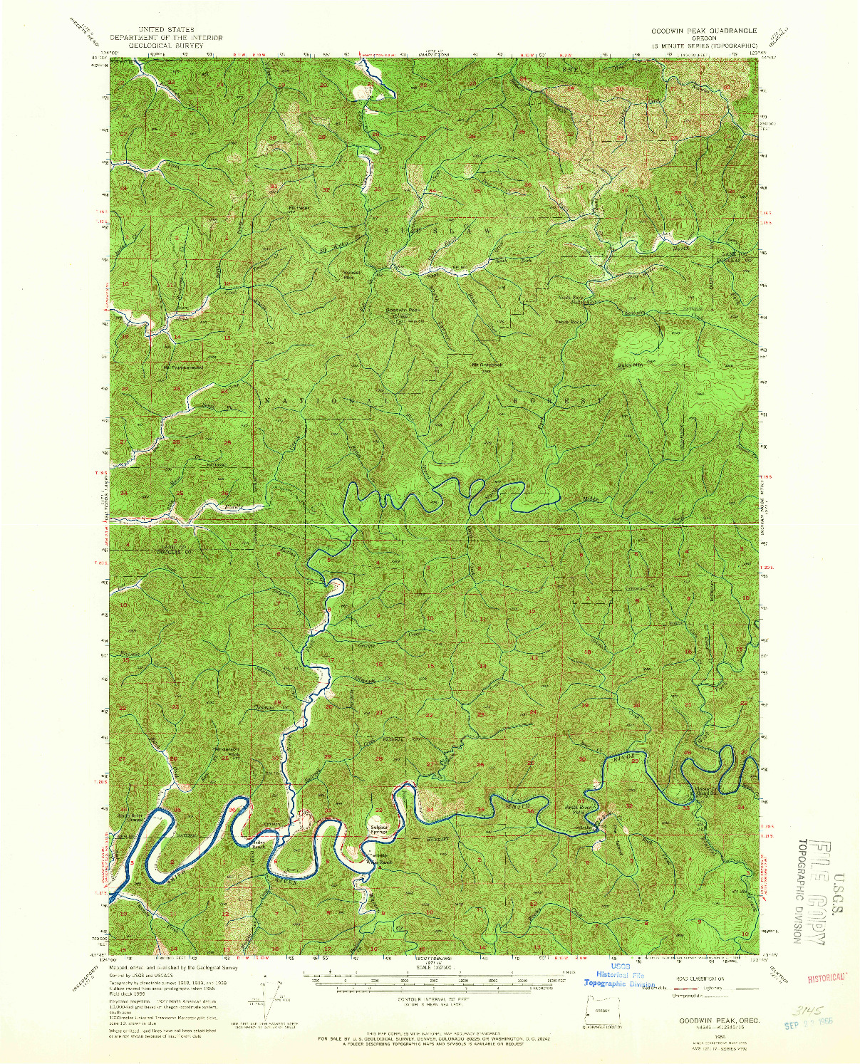 USGS 1:62500-SCALE QUADRANGLE FOR GOODWIN PEAK, OR 1956